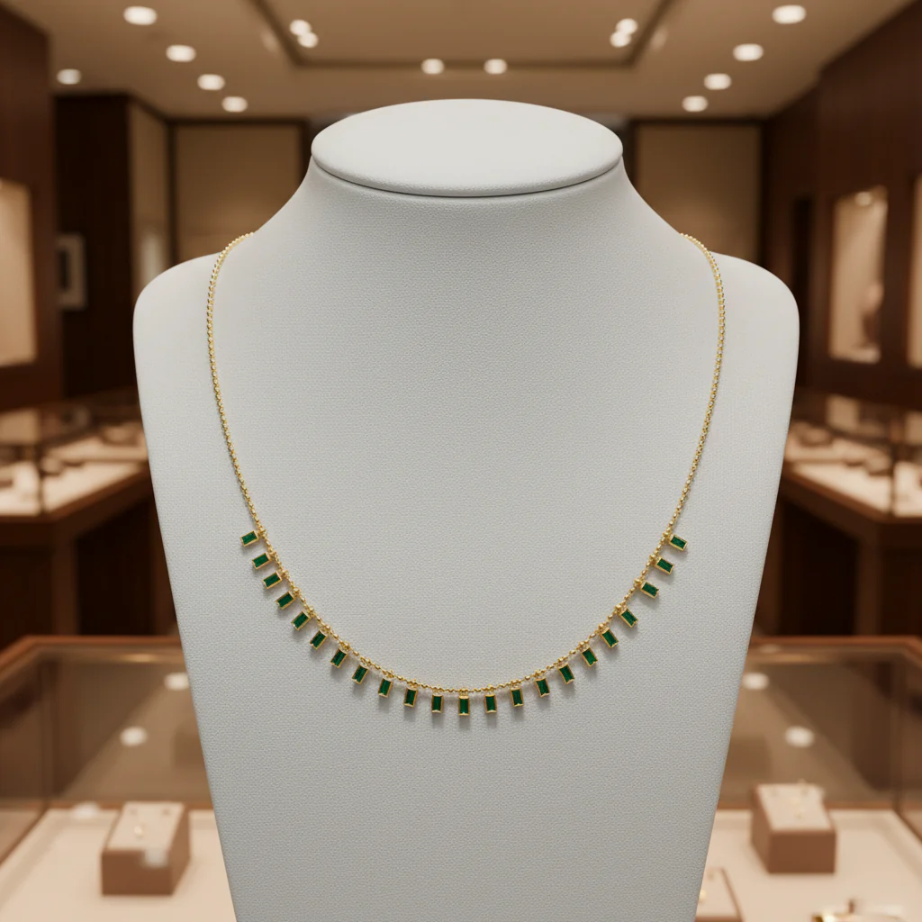 NFZ71948. 14K Solid Gold Gemstone Dangle Rectangle Necklace - Image 13