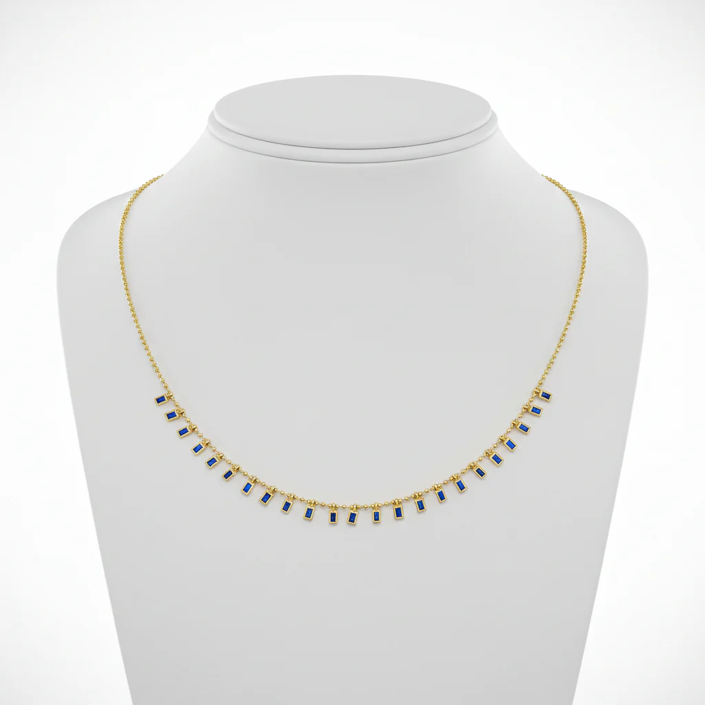 NFZ71948. 14K Solid Gold Gemstone Dangle Rectangle Necklace - Image 4