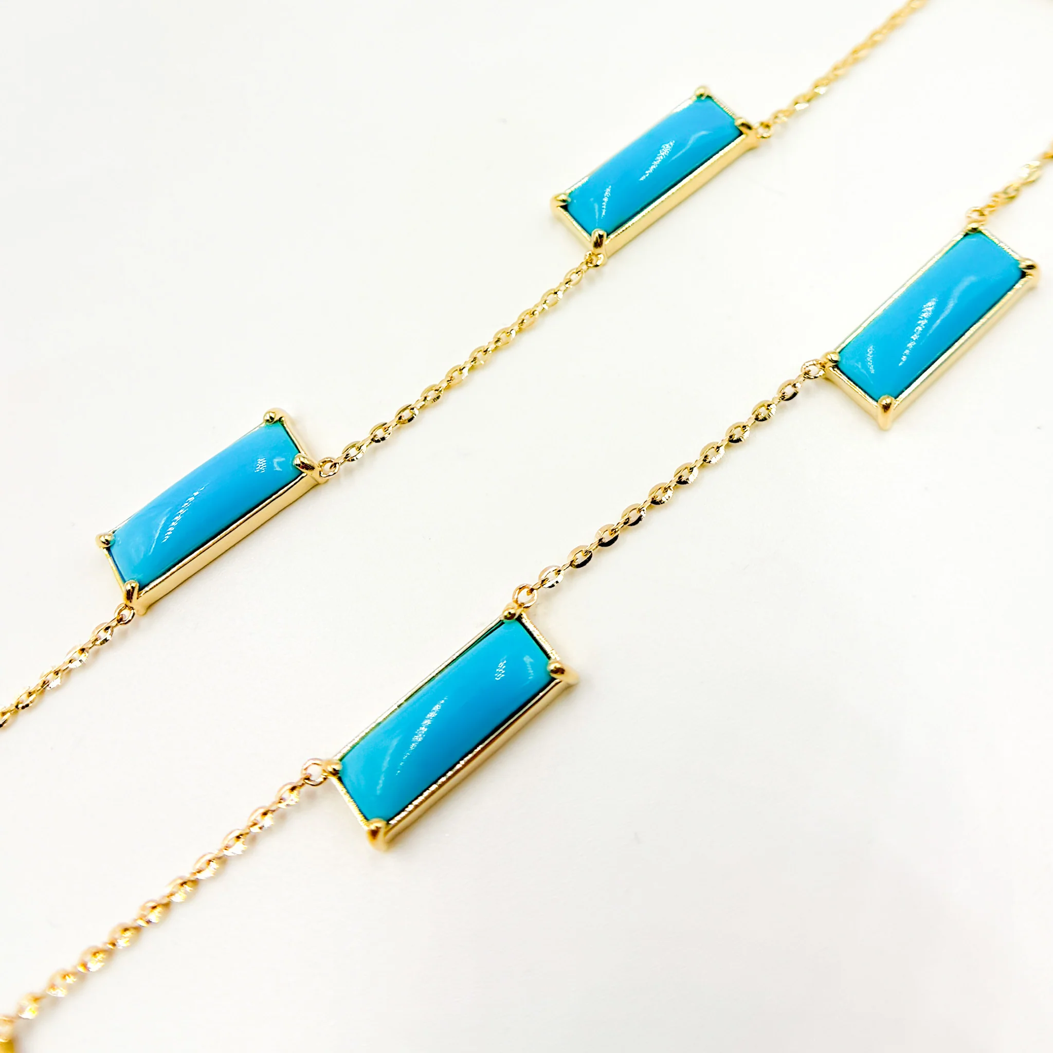 NFZ72631TQ. 14K Solid Gold Turquoise Bars Necklace - Image 3