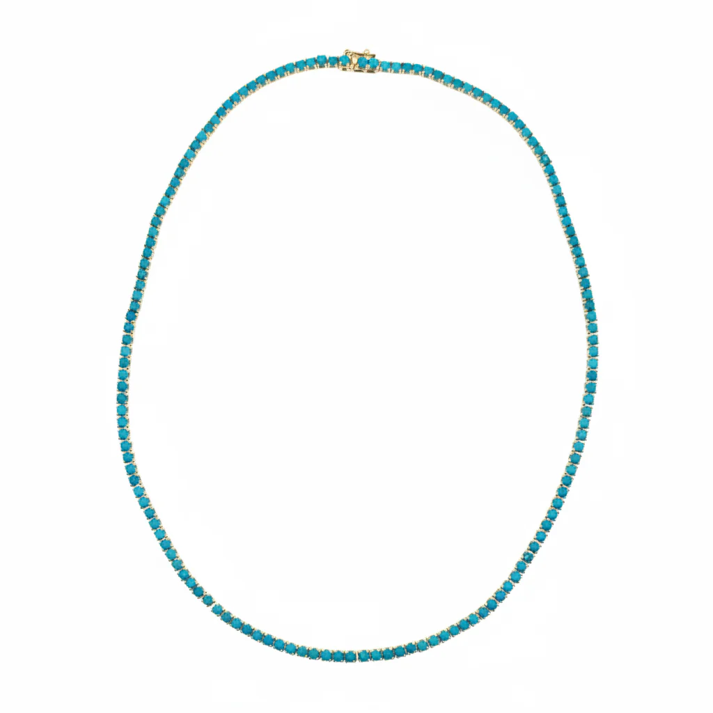 NFZ72747TQ. 14K Solid Gold Turquoise Tennis Necklace - Image 3