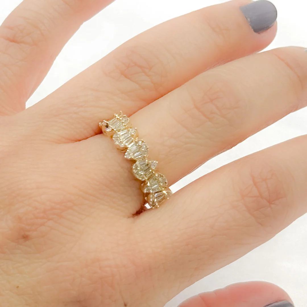 OJR1091. 14k Solid Gold Baguette Drops Ring - Image 3