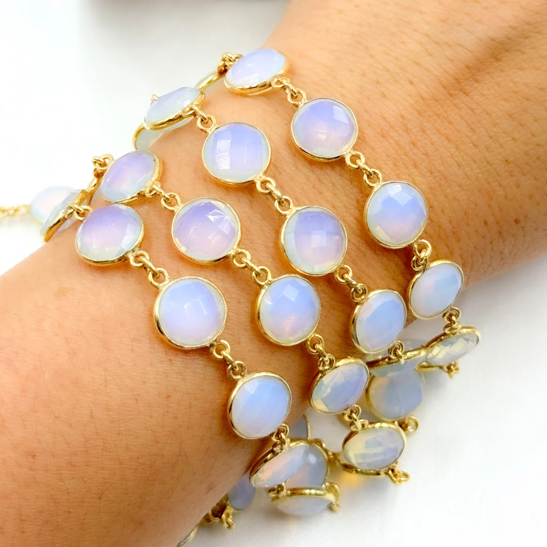 Opalite Round Shape Bezel Gold Plated Wire Chain. OPA4 - Image 2