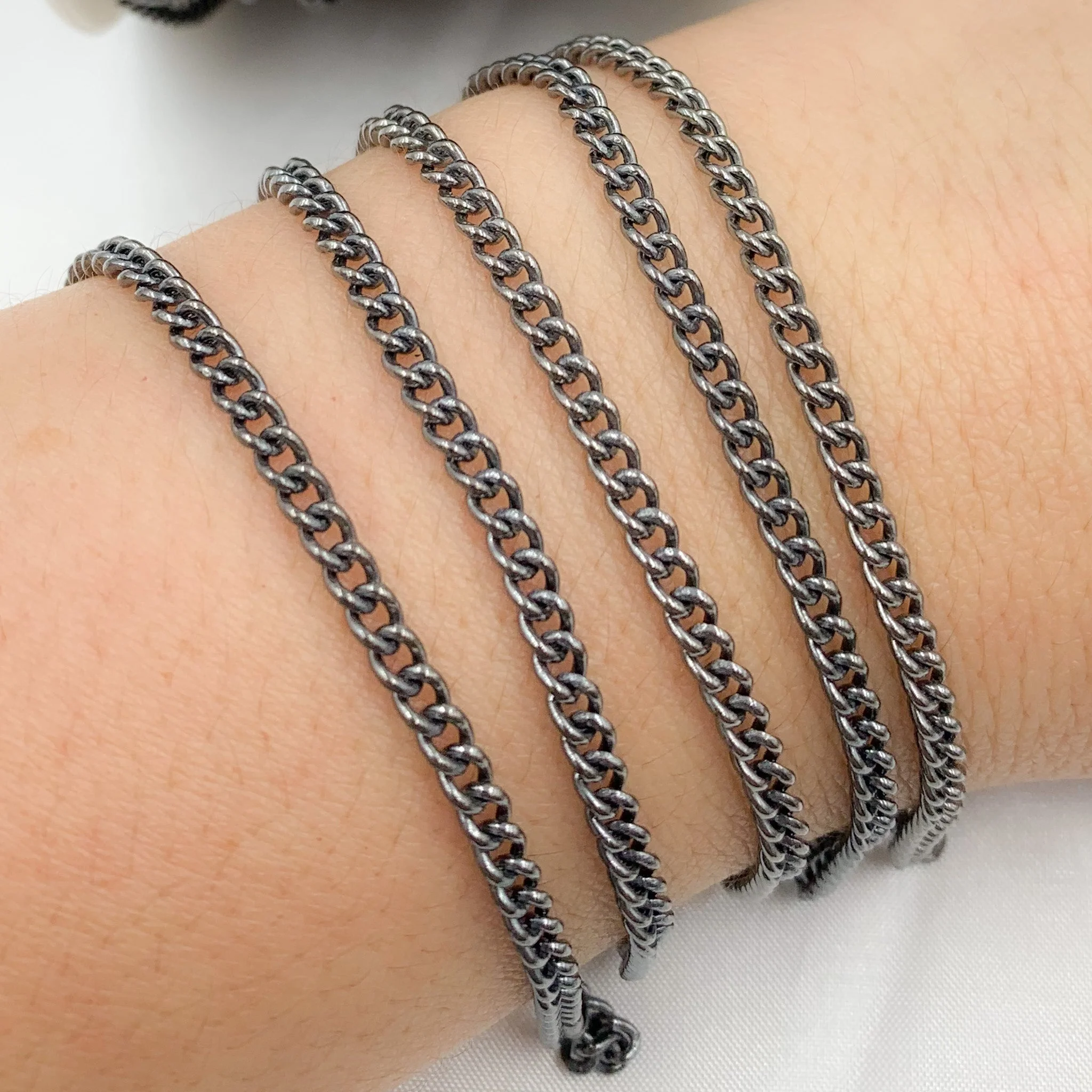 Y1OX. Oxidized Sterling Silver Curb Chain - Image 4