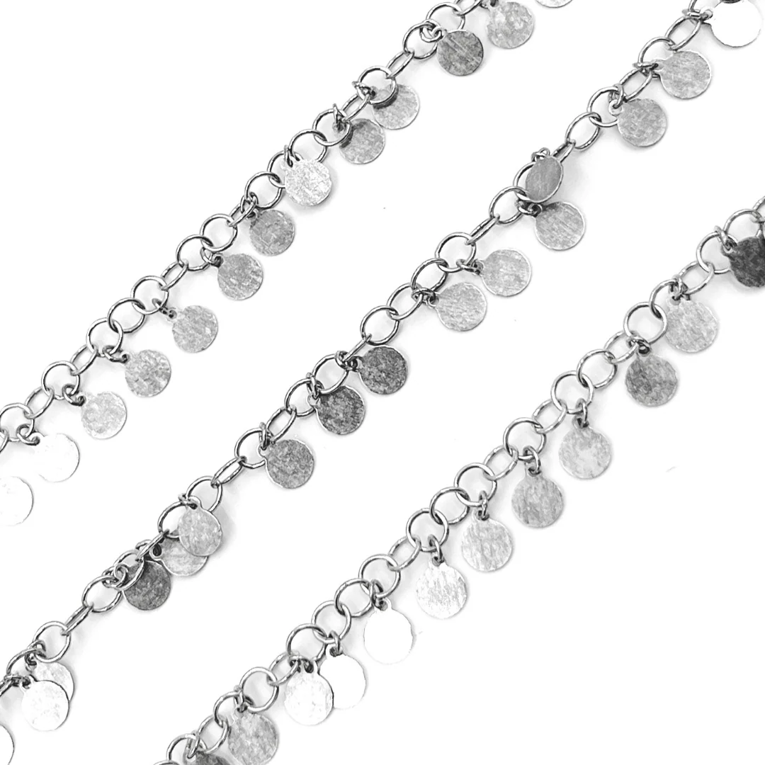 V73OX. Oxidized Sterling Silver Dangle Disc Chain - Image 2