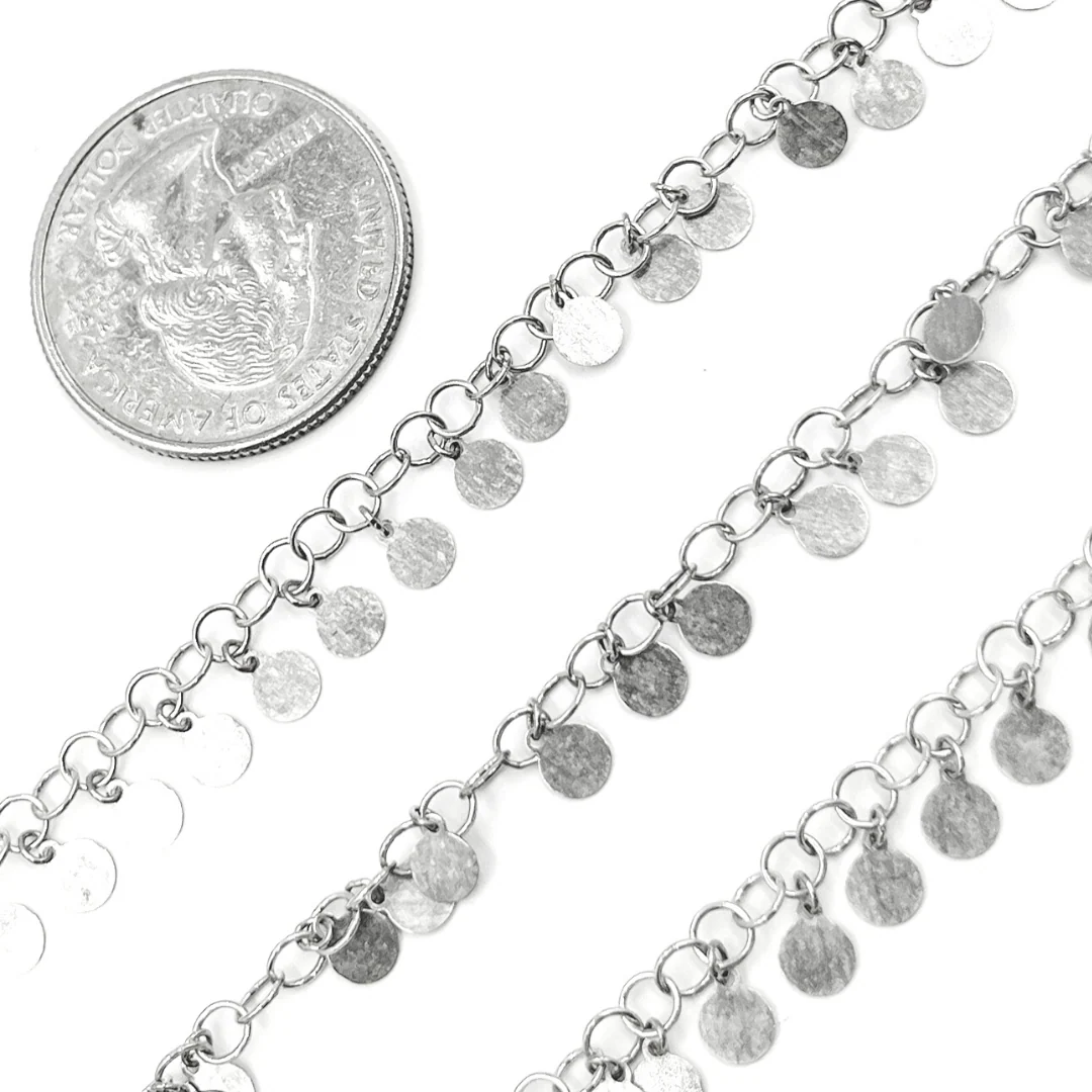 V73OX. Oxidized Sterling Silver Dangle Disc Chain - Image 3