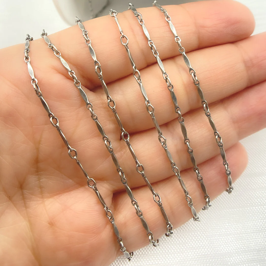 568OX. Oxidized Sterling Silver Dapped Bar Chain - Image 3