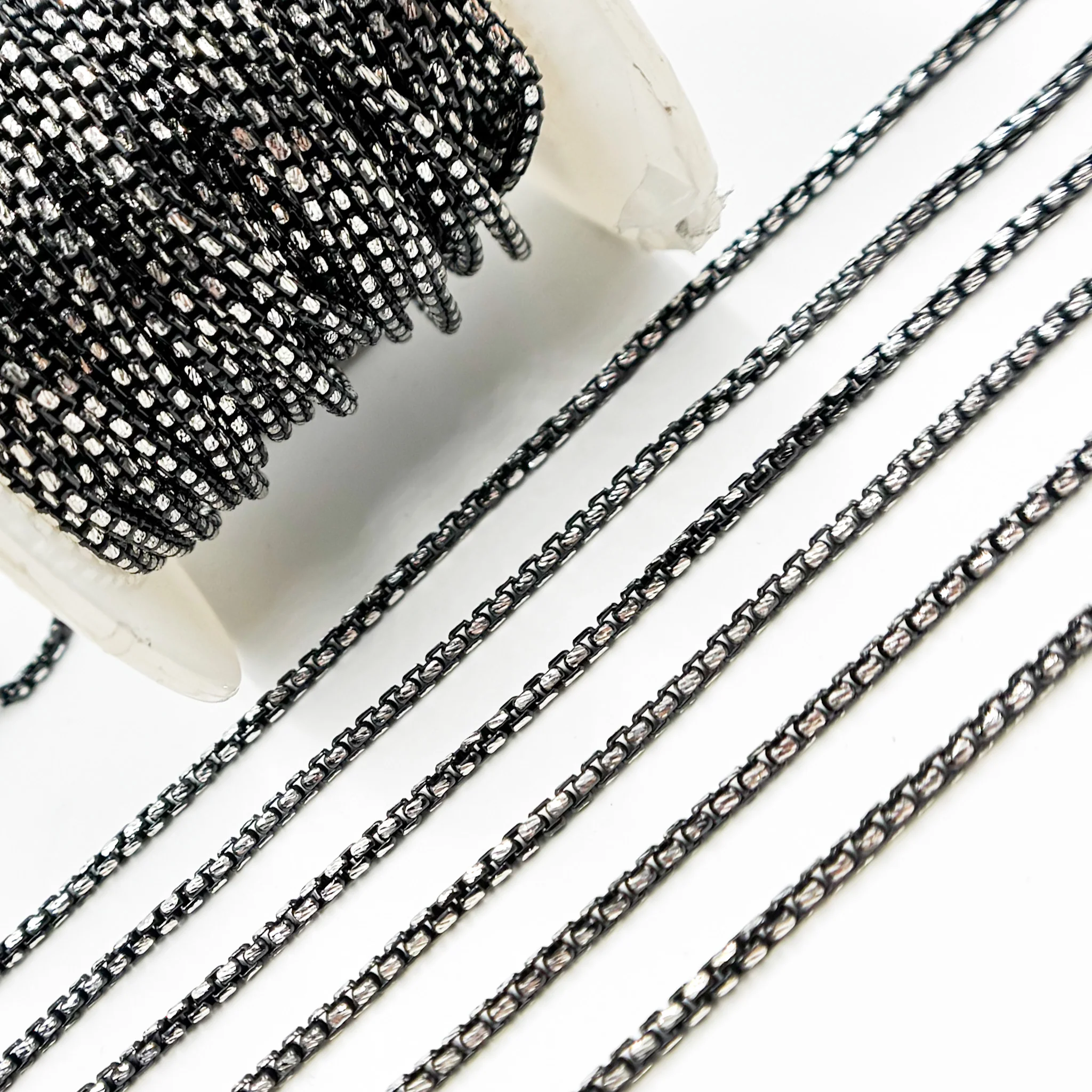X10NDSBDC. Black Rhodium and Sterling Silver Diamond Cut Box Chain - Image 5