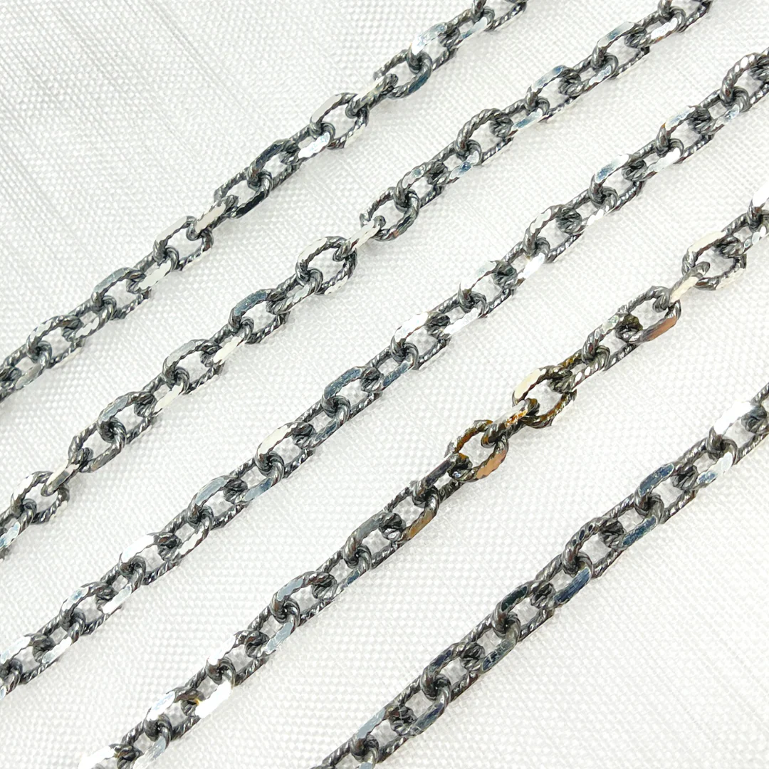 V33OX. Oxidized 925 Sterling Silver Diamond Cut Cable Link Chain - Image 3