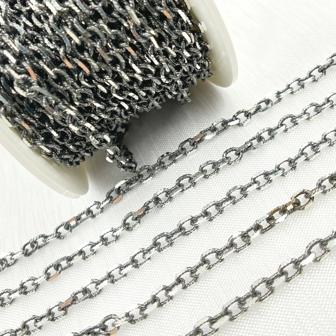 V33OX. Oxidized 925 Sterling Silver Diamond Cut Cable Link Chain - Image 5