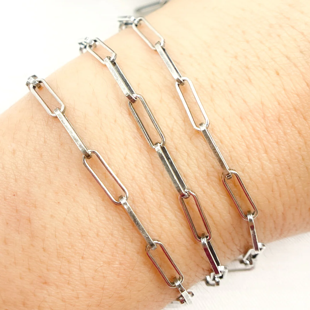 V128OX. Oxidized 925 Sterling Silver Flat Paperclip Link Chain - Image 2
