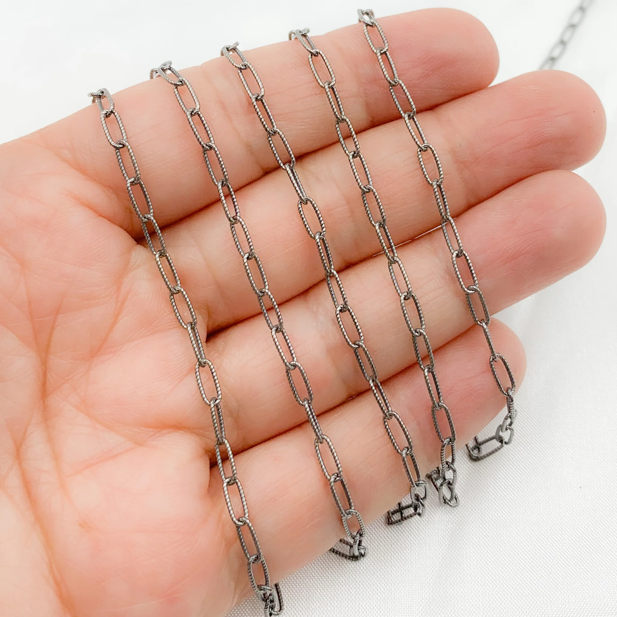 2505LOX. Oxidized Sterling Silver Hammered Paperclip Chain - Image 2