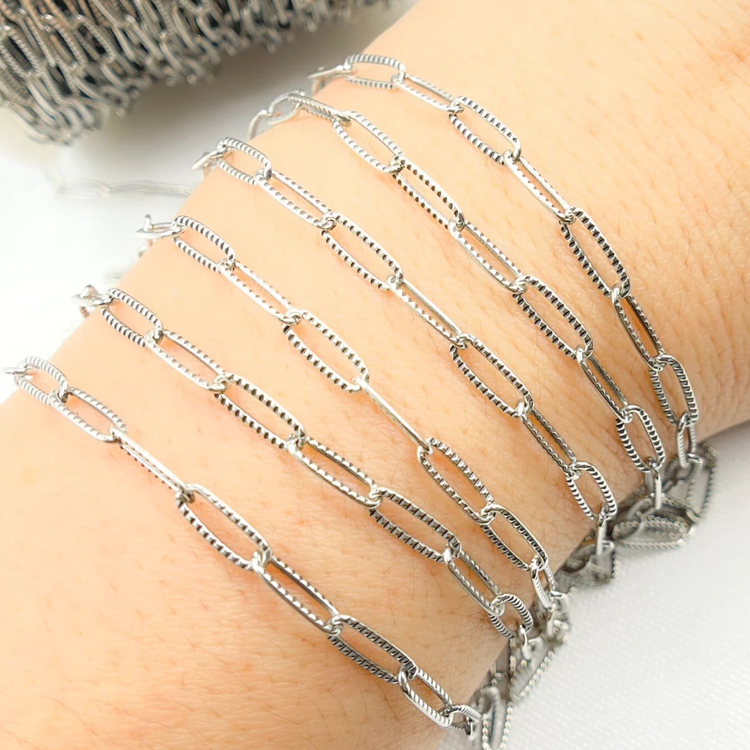 2903LOX. Oxidized Sterling Silver Hammered Paperclip Link Chain - Image 6