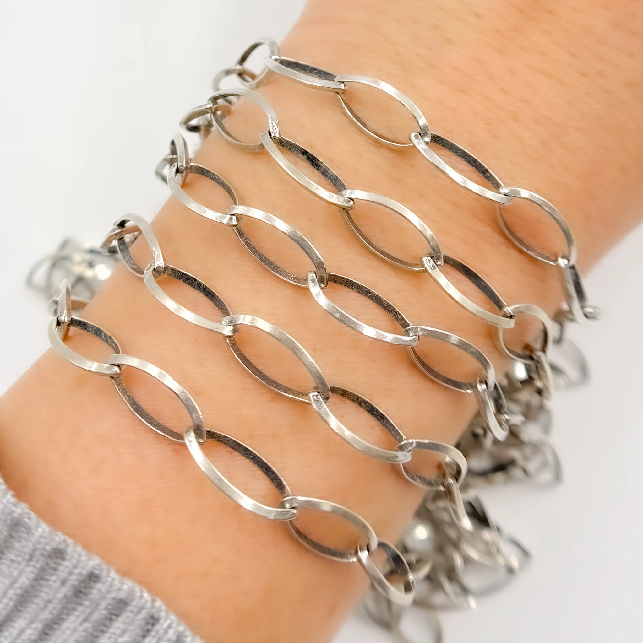 699OX. Oxidized Sterling Silver Marquis Shape Link Chain - Image 5