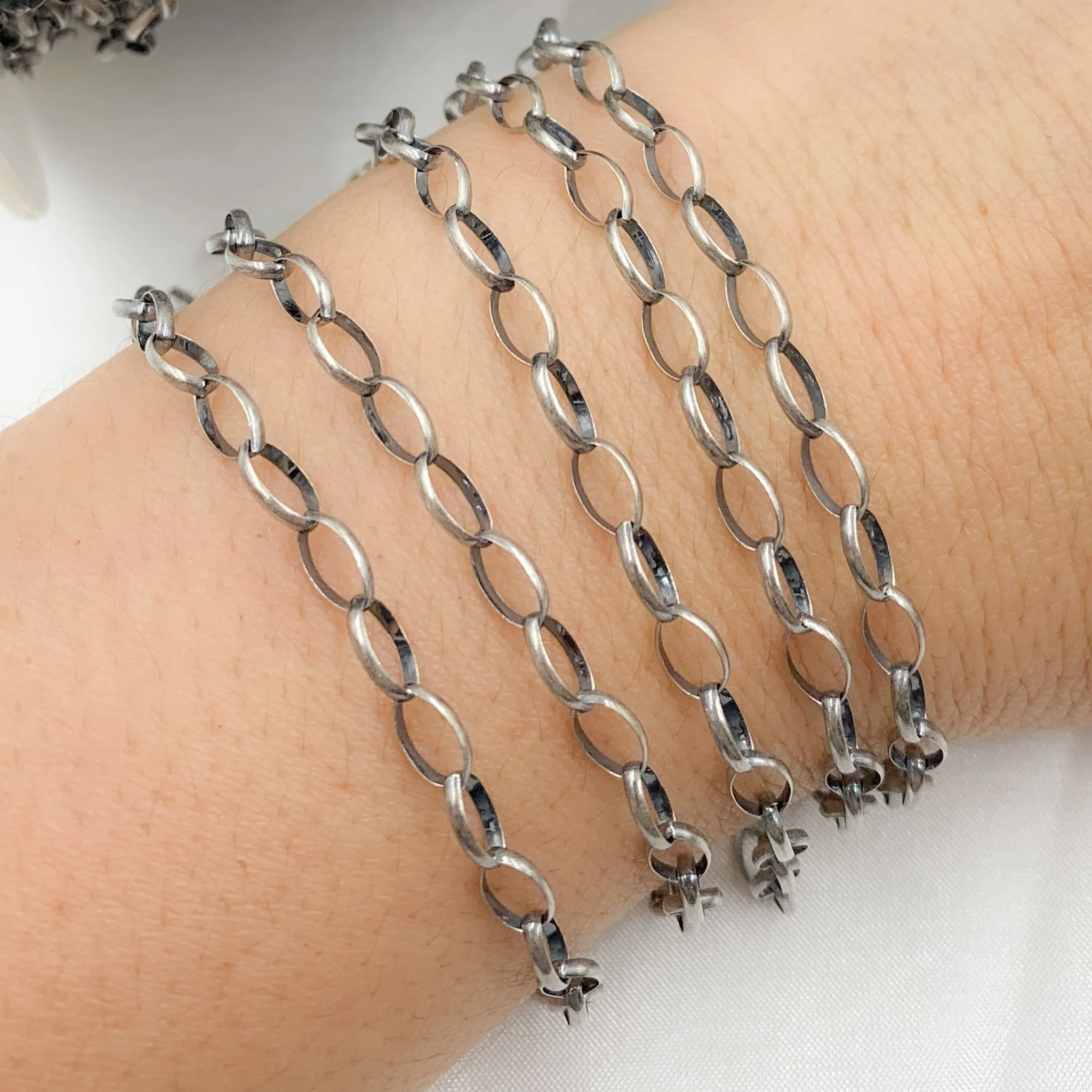 606OX. Oxidized Sterling Silver Cable Oval Link Chain - Image 5