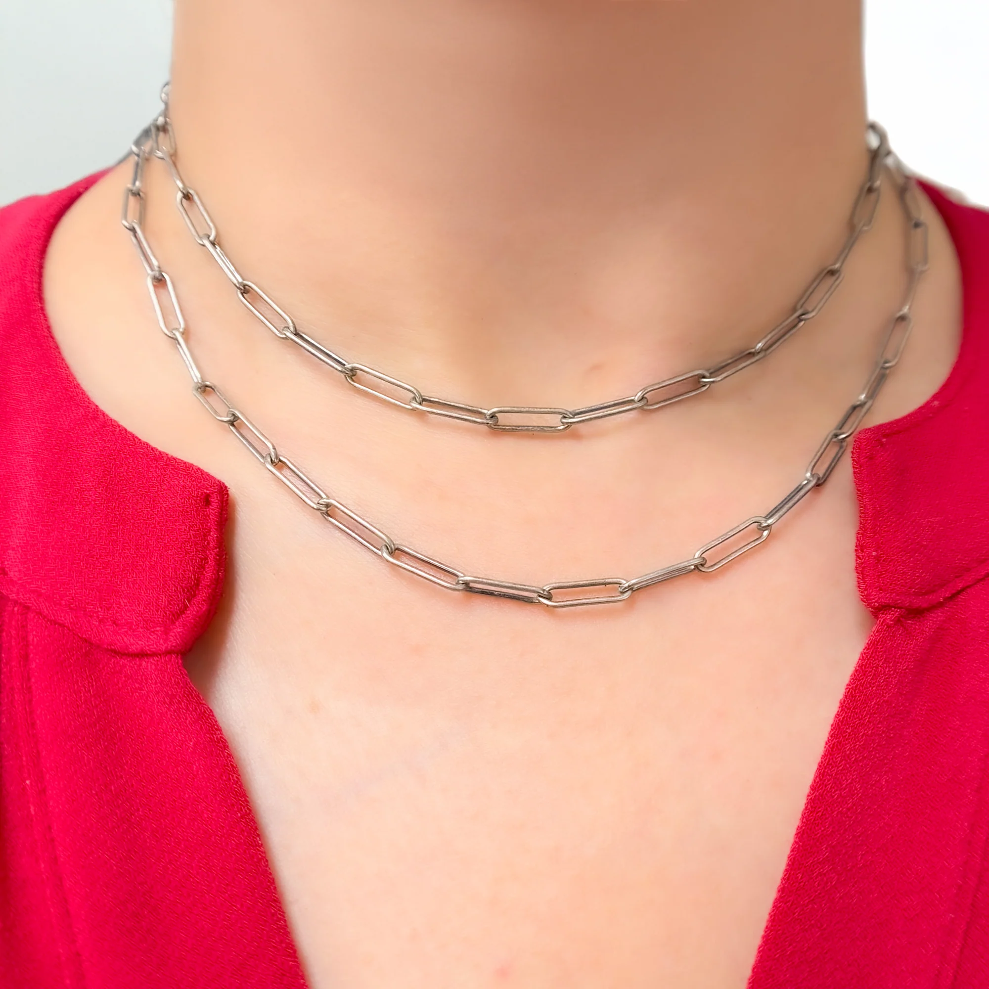 4002OXNecklace. Oxidized Sterling Silver Smooth Paperclip Necklace - Image 2