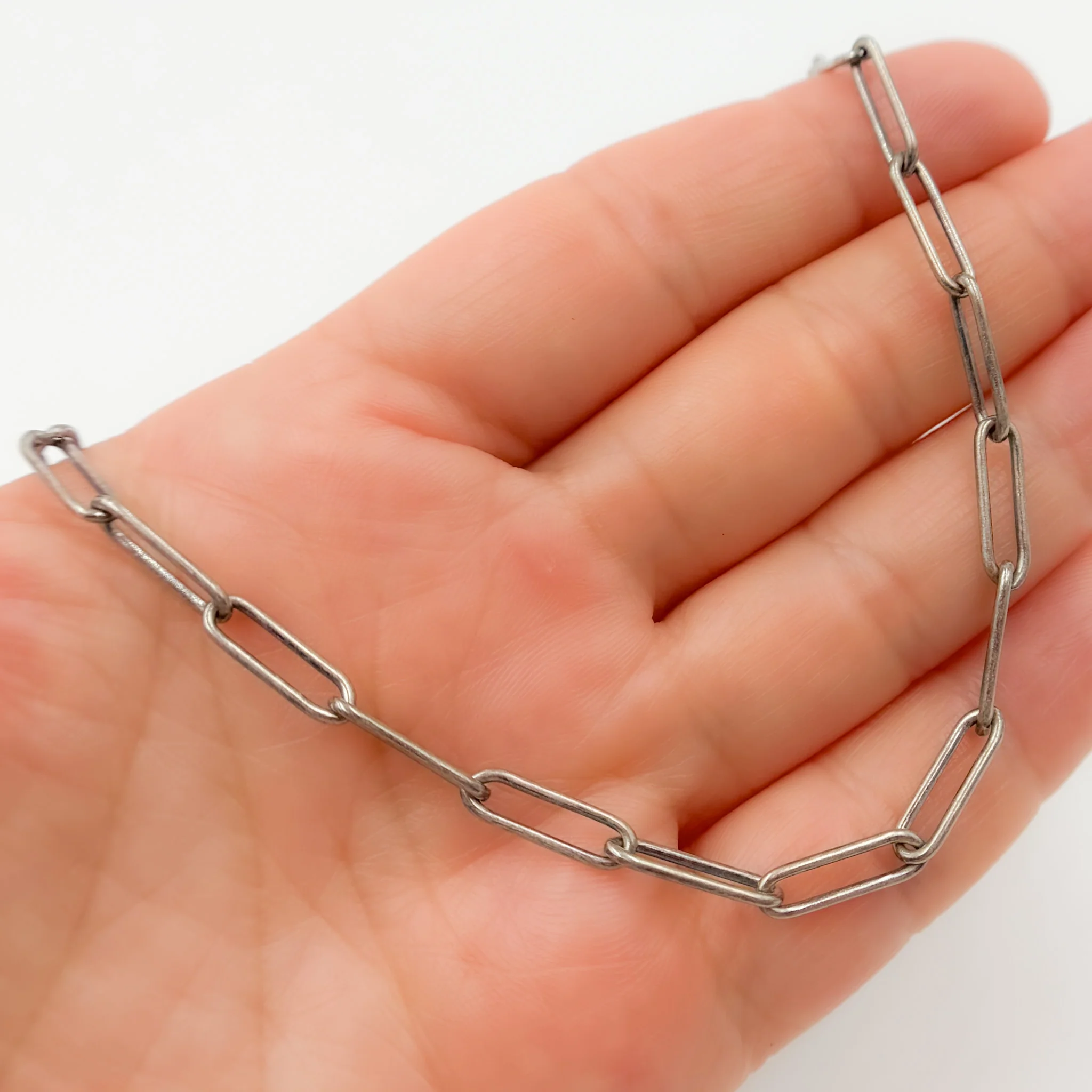 4002OXNecklace. Oxidized Sterling Silver Smooth Paperclip Necklace - Image 3
