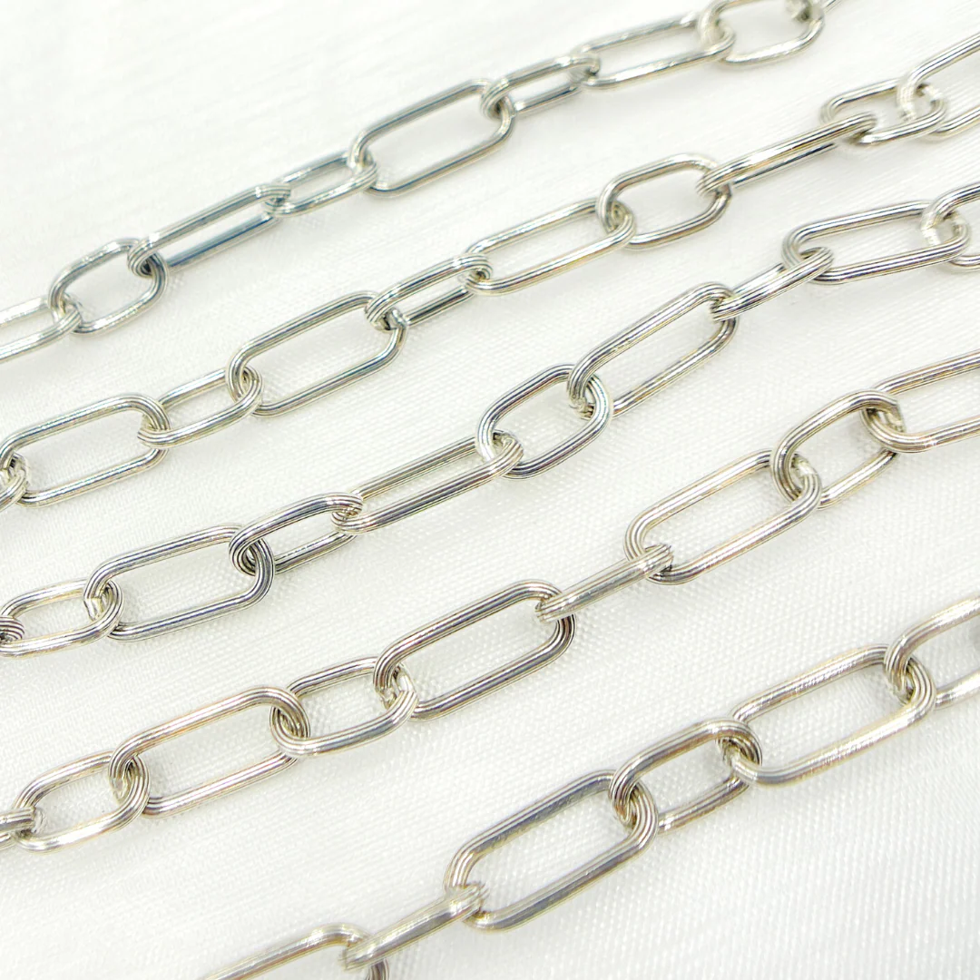 V148OX. Oxidized Sterling Silver Paperclip Textured Link Chain - Image 4