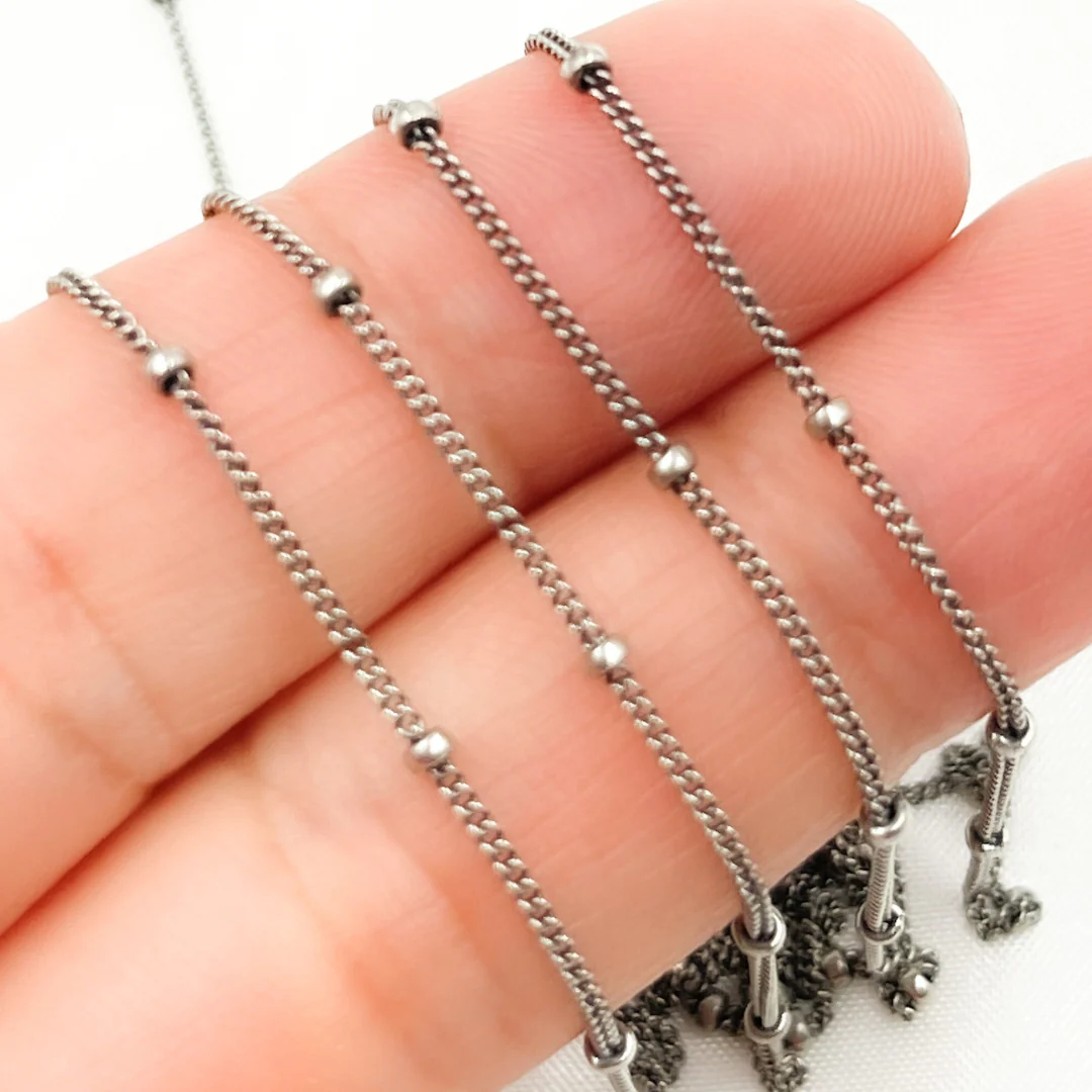 444OX. Oxidized Sterling Silver Satellite Chain - Image 3