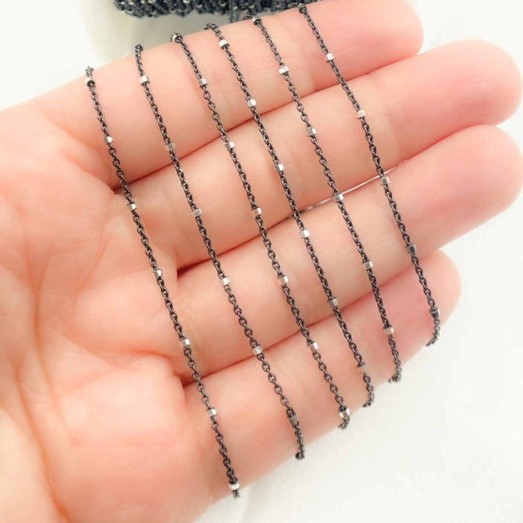 Z36SB2. Oxidized 925 Sterling Silver Satellite Cube Chain - Image 5