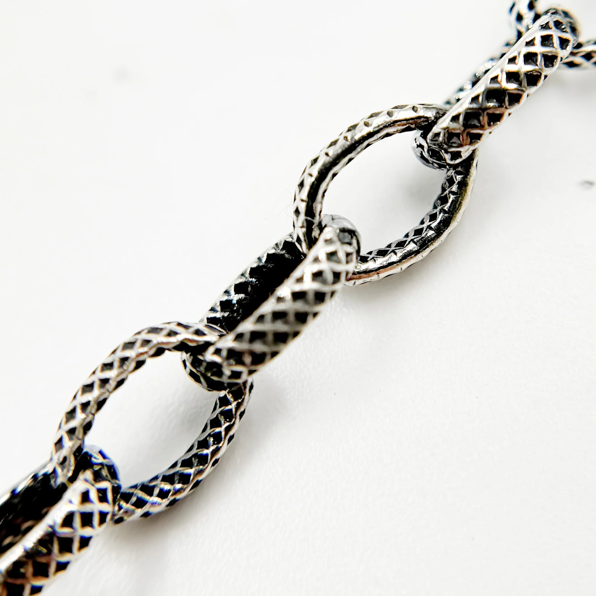 V25OX. Oxidized Sterling Silver Textured Oval Chain - Image 4