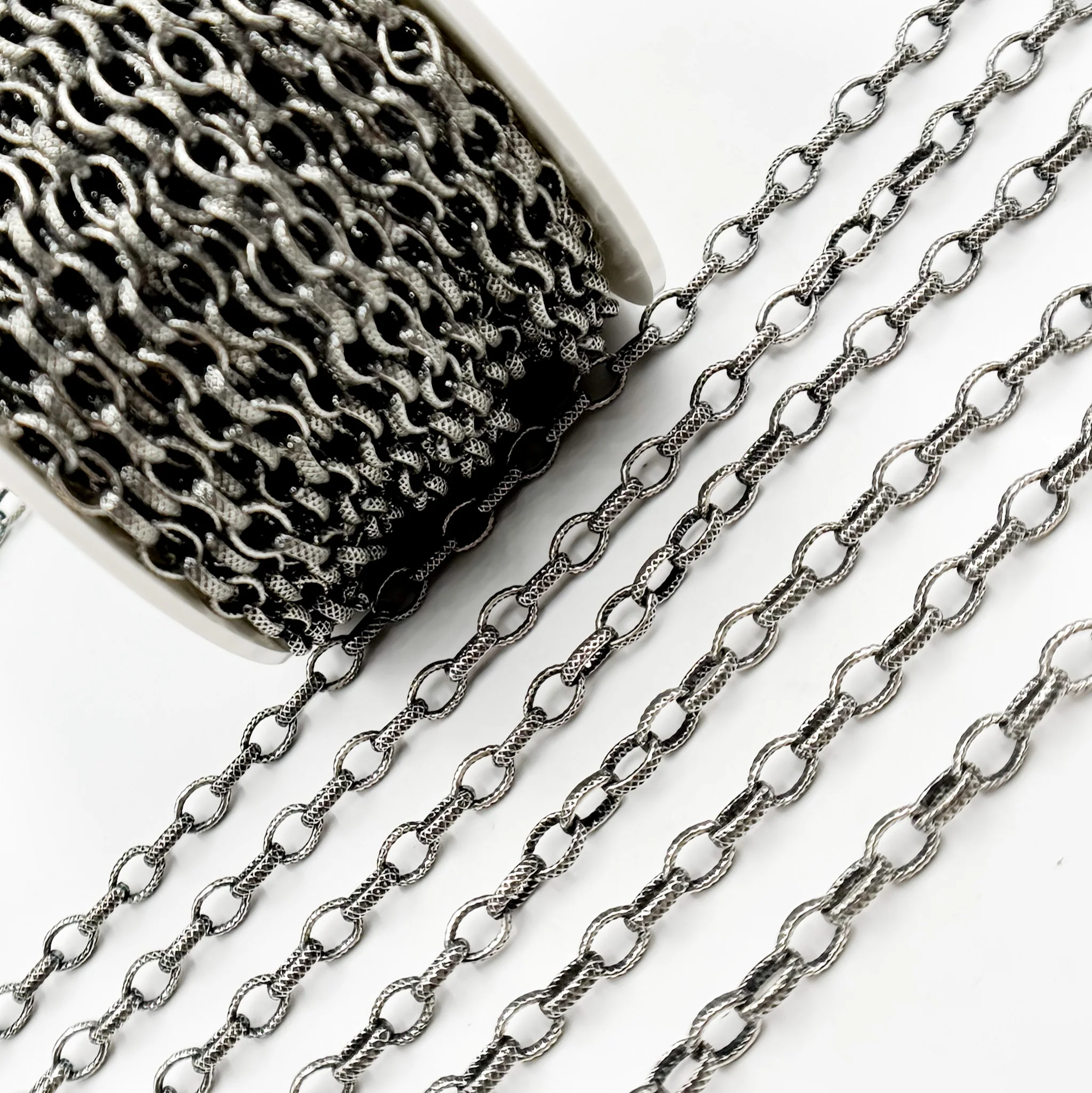 V25OX. Oxidized Sterling Silver Textured Oval Chain - Image 5