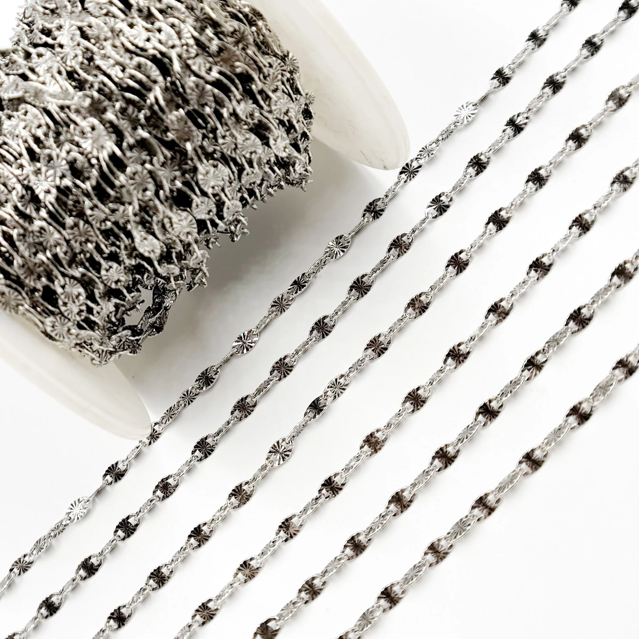 Z55OX. Oxidized Sterling Silver Diamond Cut Marina Link Chain - Image 4