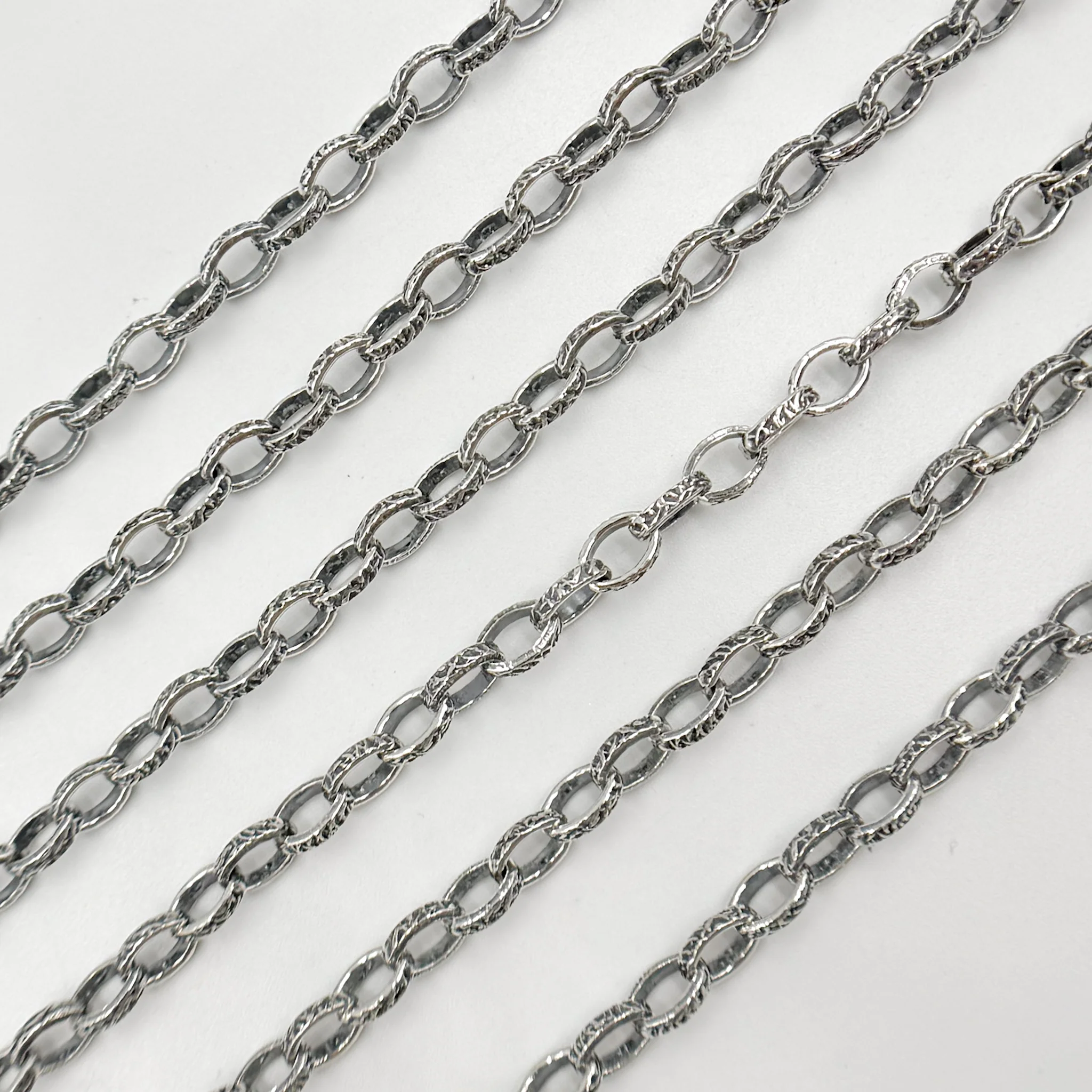 V63OX. Oxidized Sterling Silver Textured Oval Link Chain - Image 3