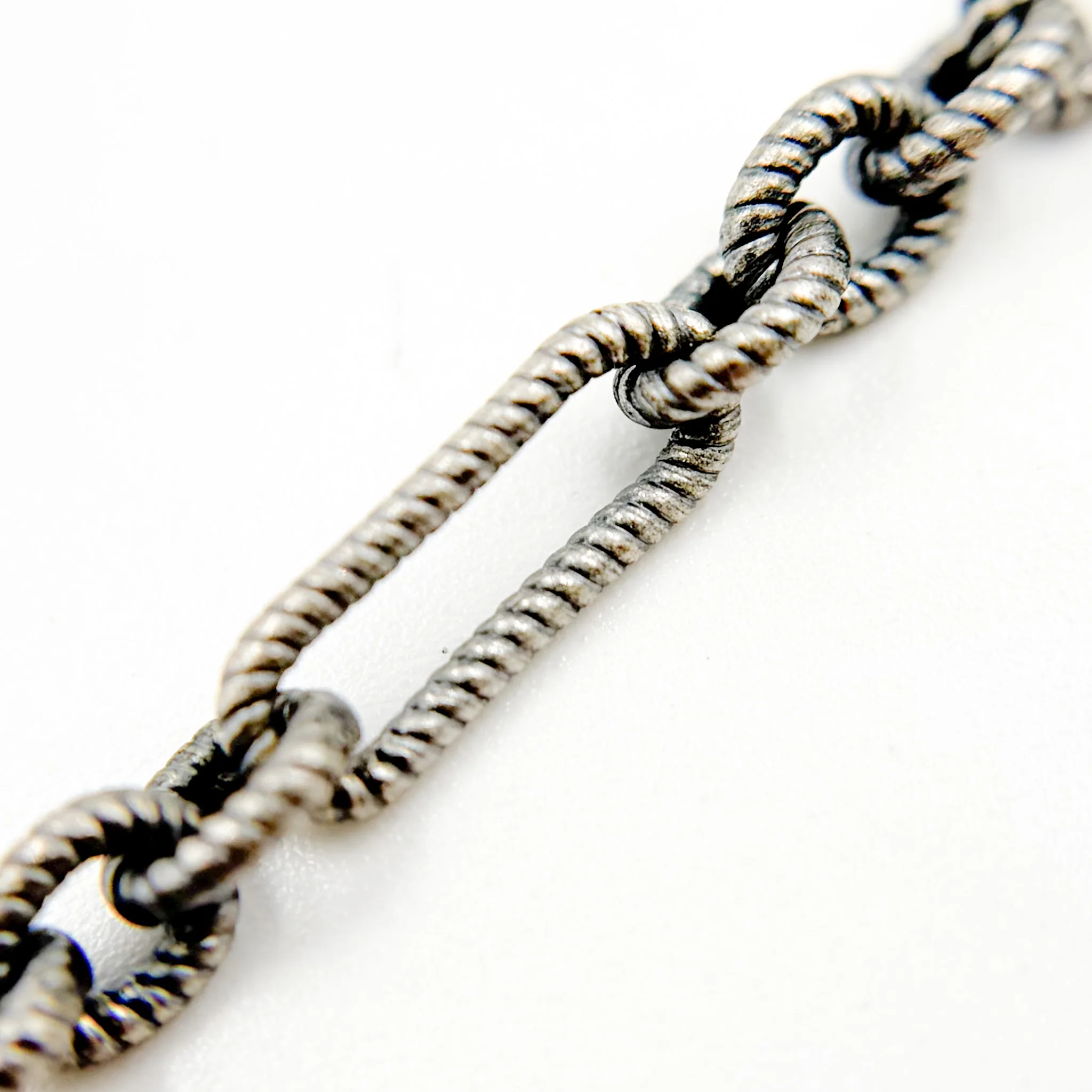 569OX. Oxidized Sterling Silver Twisted Oval and 3-Round Links Chain - Image 2