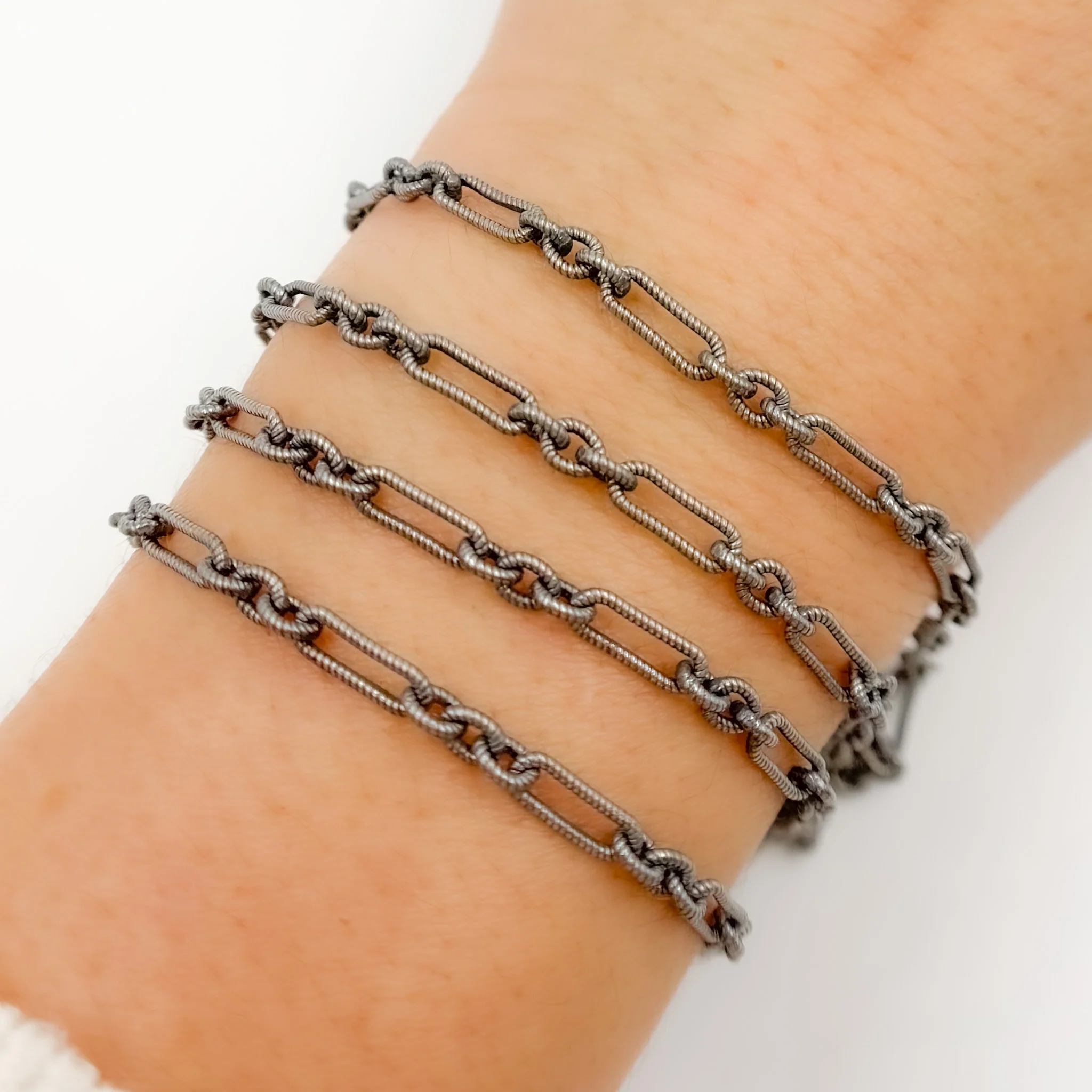 569OX. Oxidized Sterling Silver Twisted Oval and 3-Round Links Chain - Image 4