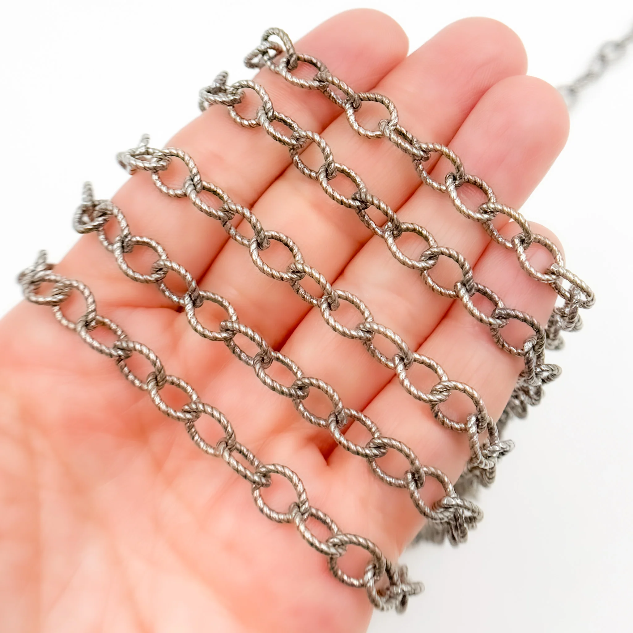 617OX. Oxidized Sterling Silver Twisted Round Link Chain