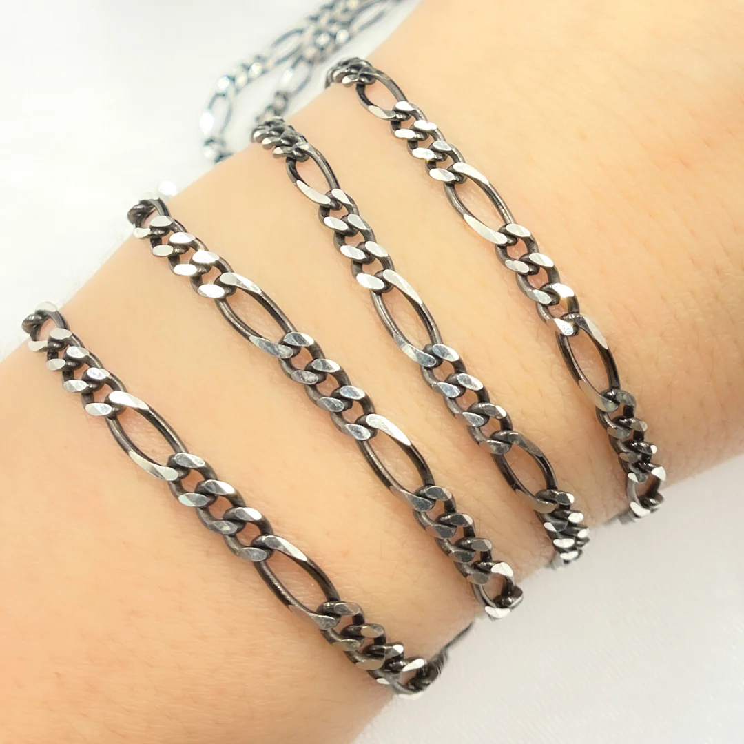 Z93SB. Black Rhodium & Sterling Silver Figaro Link Chain - Image 2