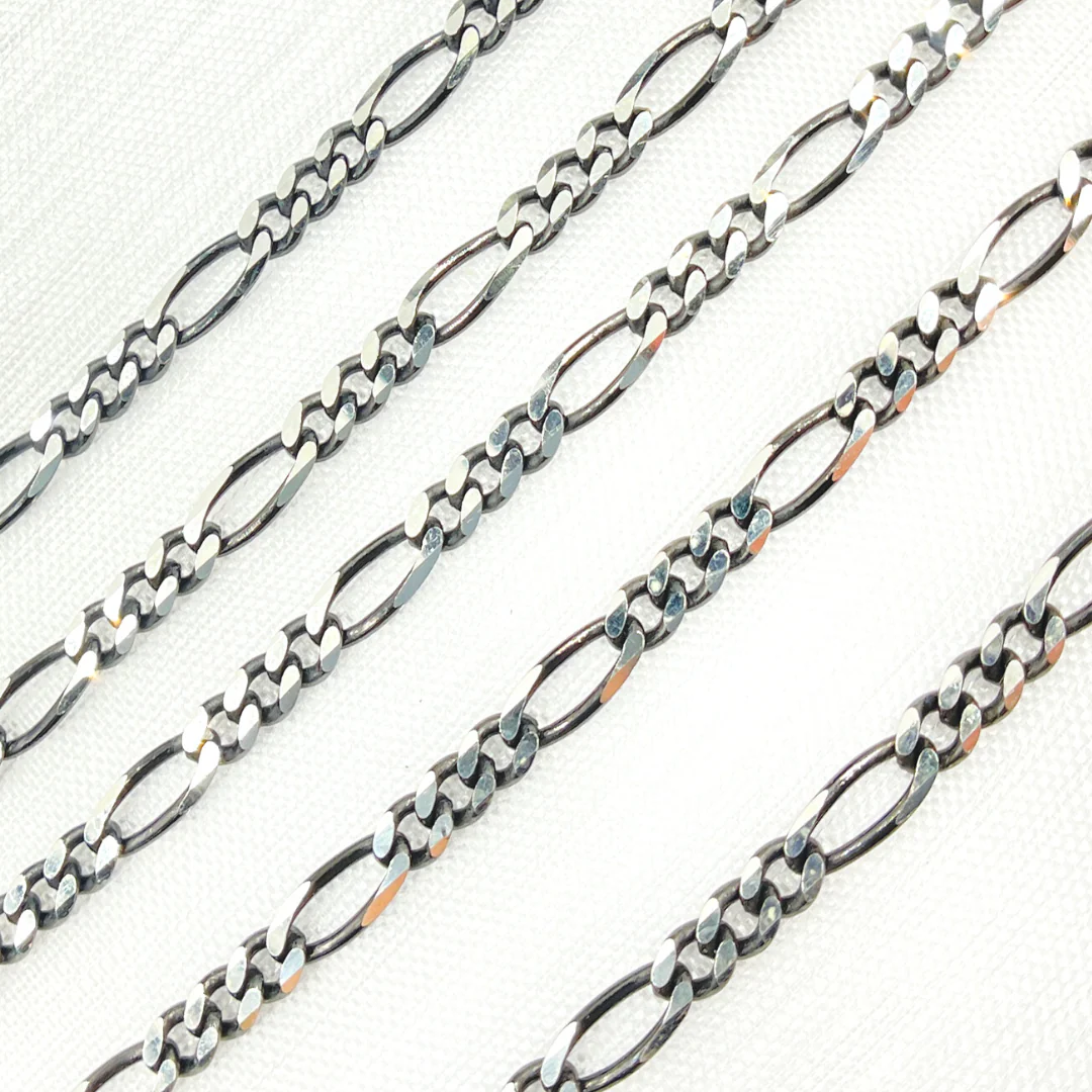 Z93SB. Black Rhodium & Sterling Silver Figaro Link Chain - Image 4