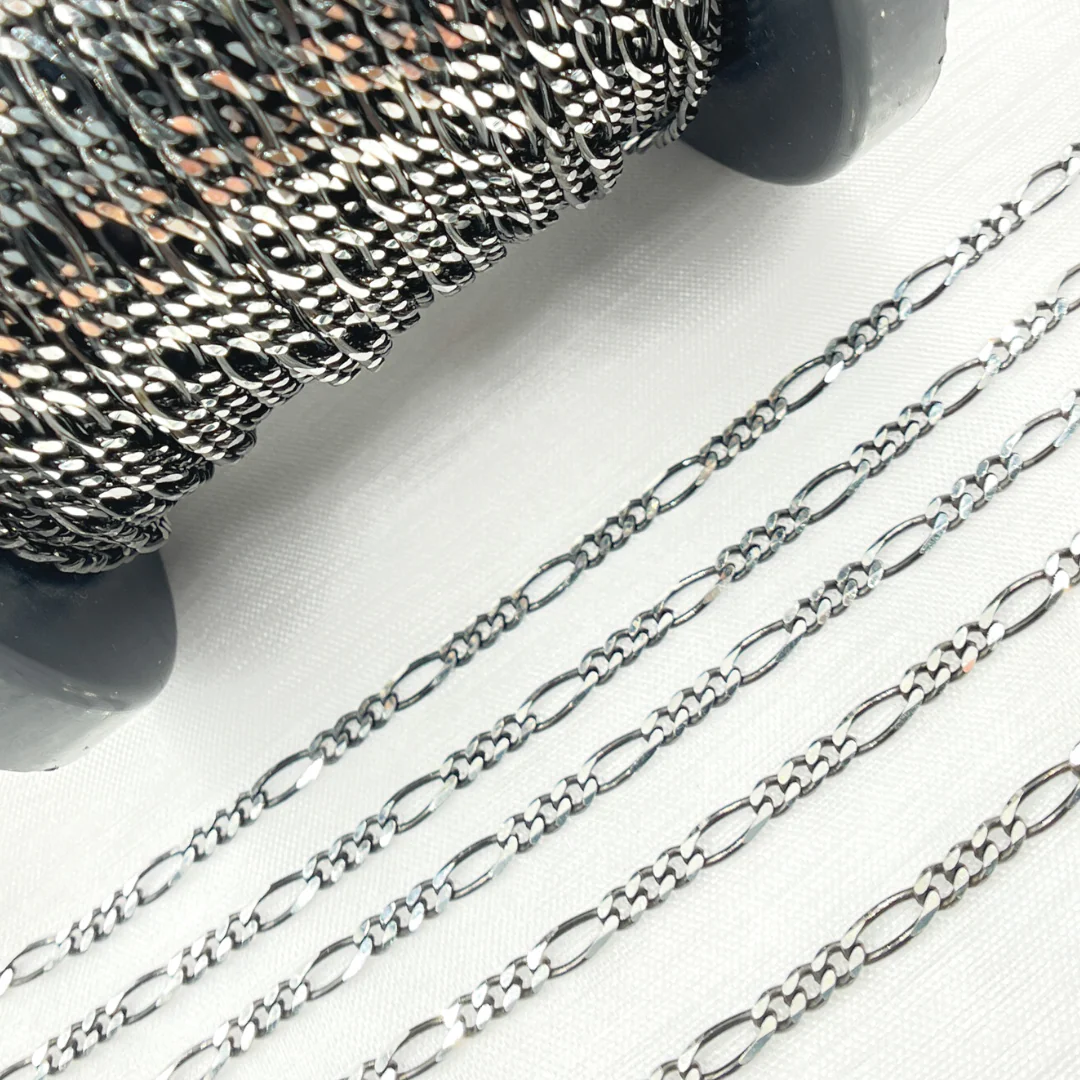 Z93SB. Black Rhodium & Sterling Silver Figaro Link Chain - Image 5