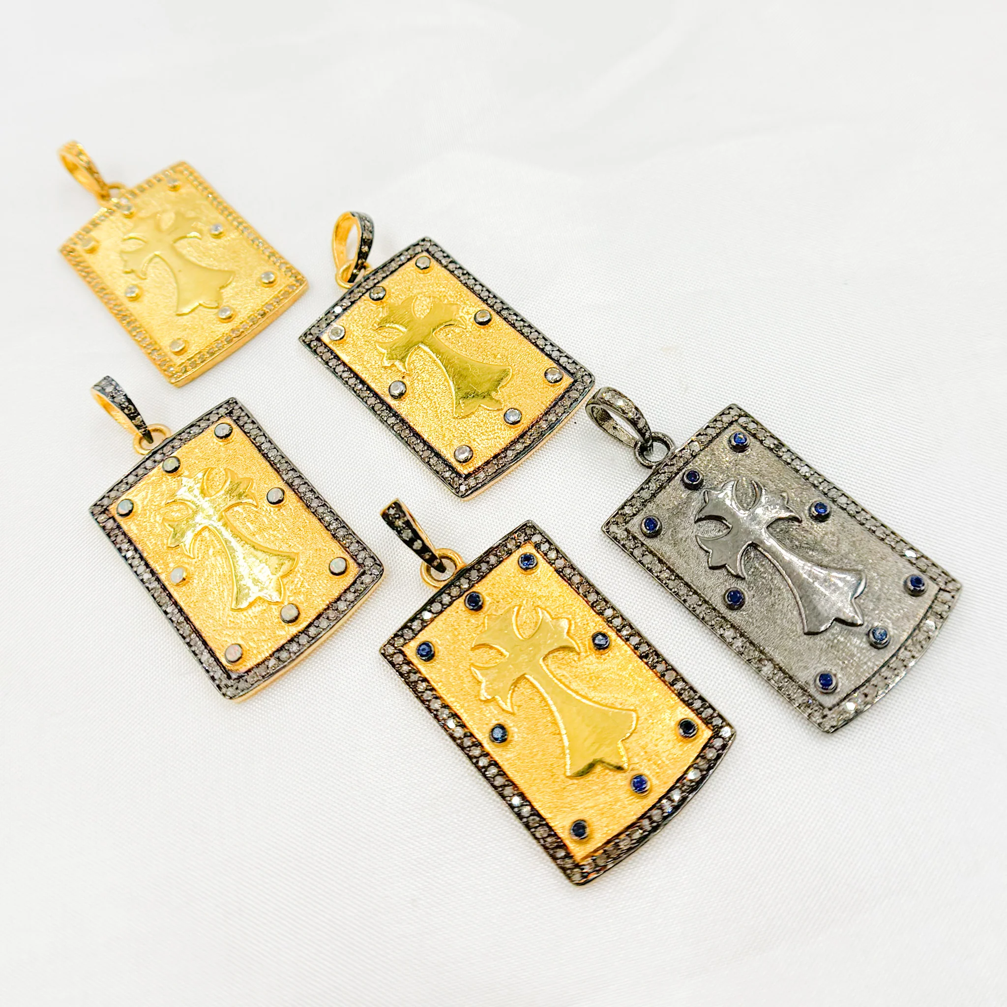 DP312. Diamond Sterling Silver Rectangle Cross Pendant with Gemstone - Image 8