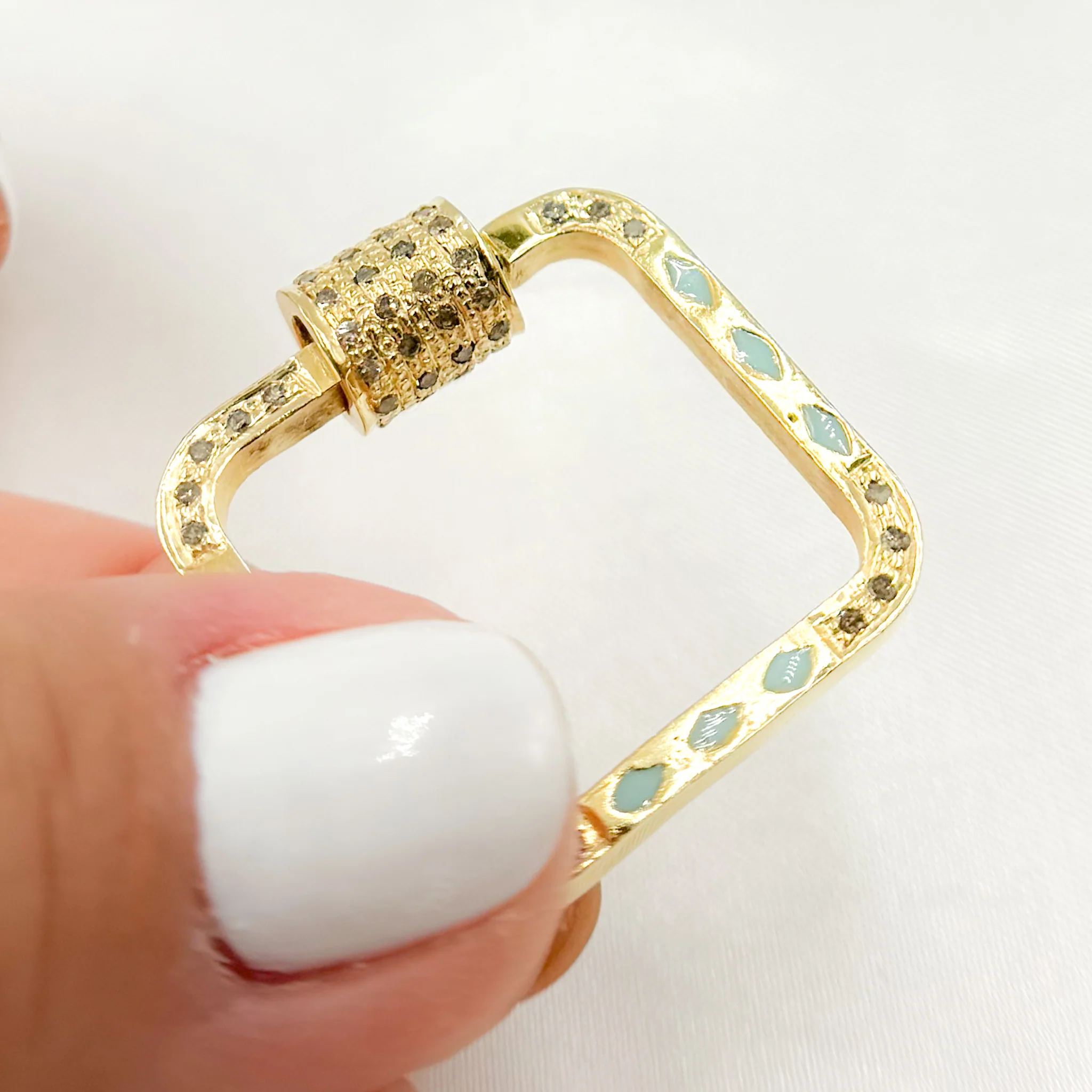 DC082A. Diamond Sterling Silver Square Enamel Carabiner Clasp - Image 12