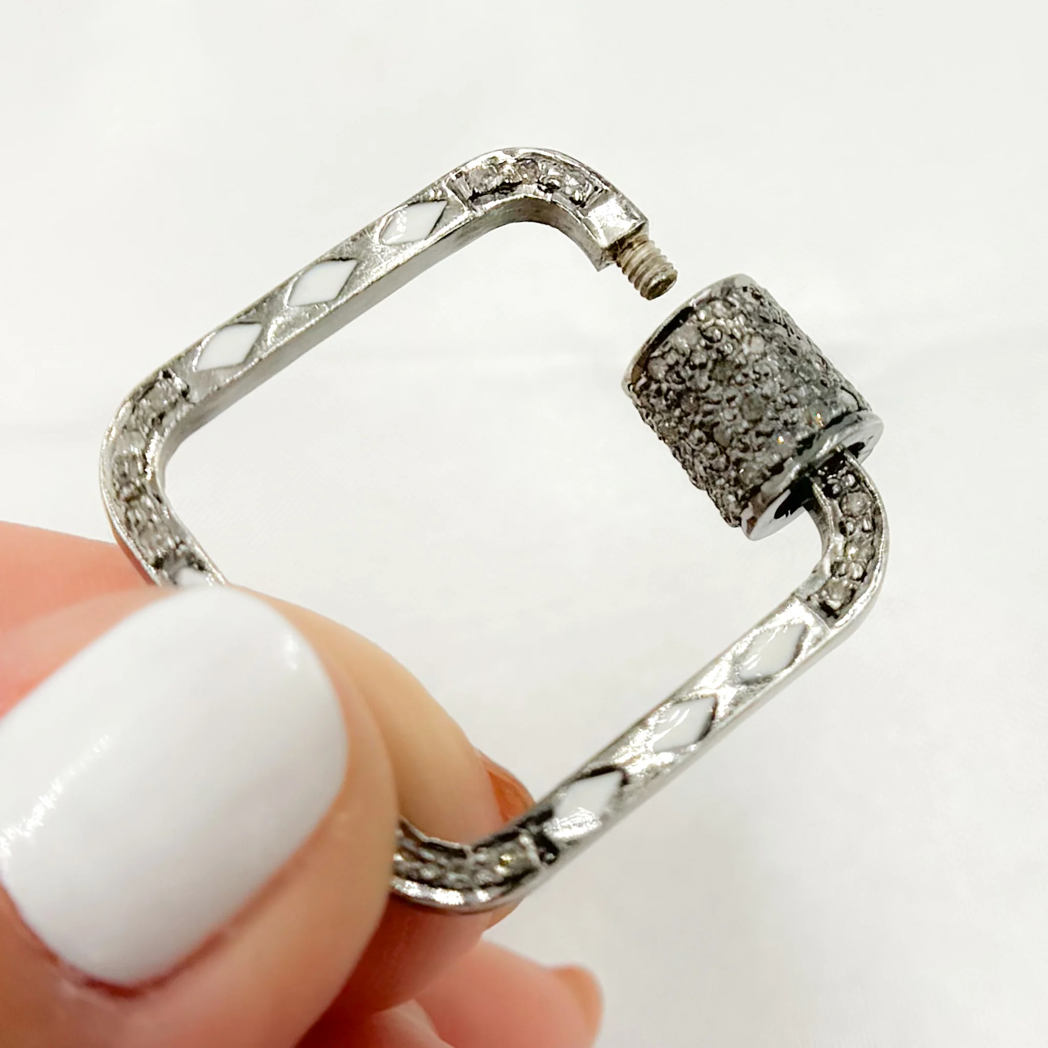 DC082A. Diamond Sterling Silver Square Enamel Carabiner Clasp - Image 14
