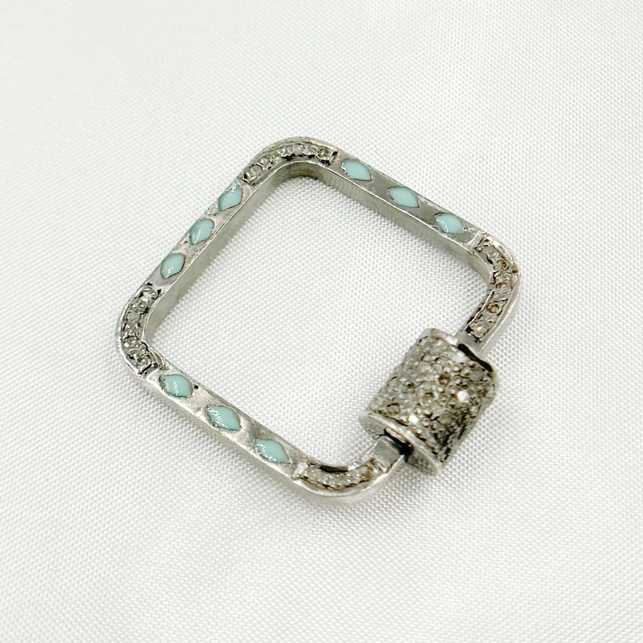 DC082A. Diamond Sterling Silver Square Enamel Carabiner Clasp - Image 5