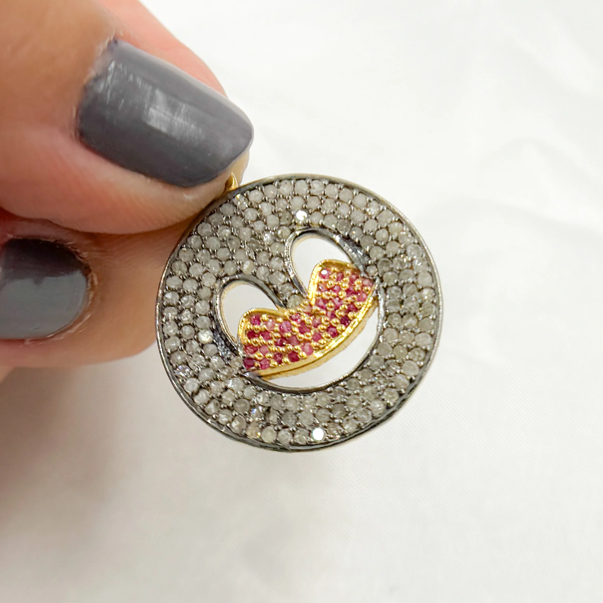 DC043. Diamond Sterling Silver Emoji Pendant with Gemstone - Image 4