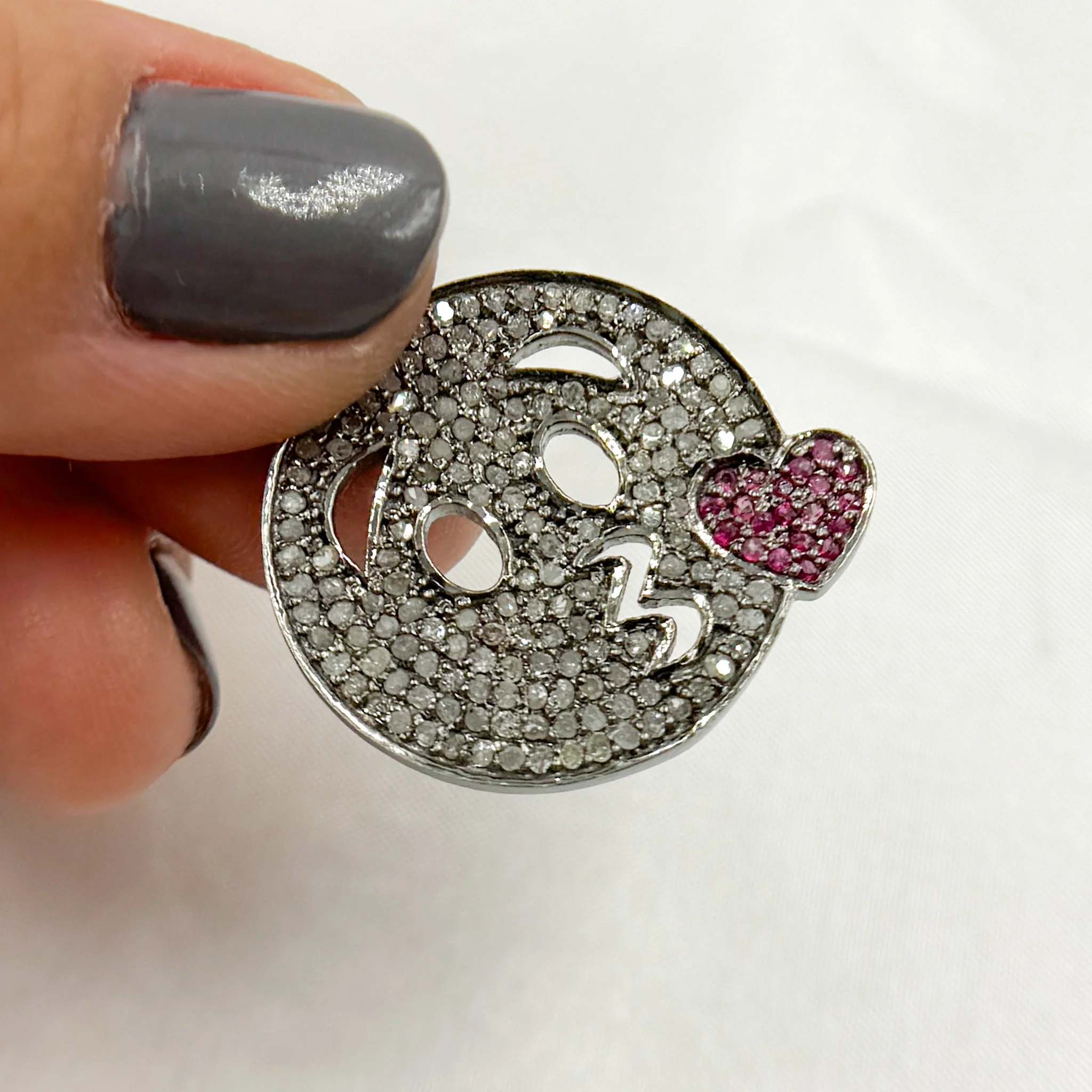 DC044. Diamond Sterling Silver Emoji Pendant with Gemstone - Image 3
