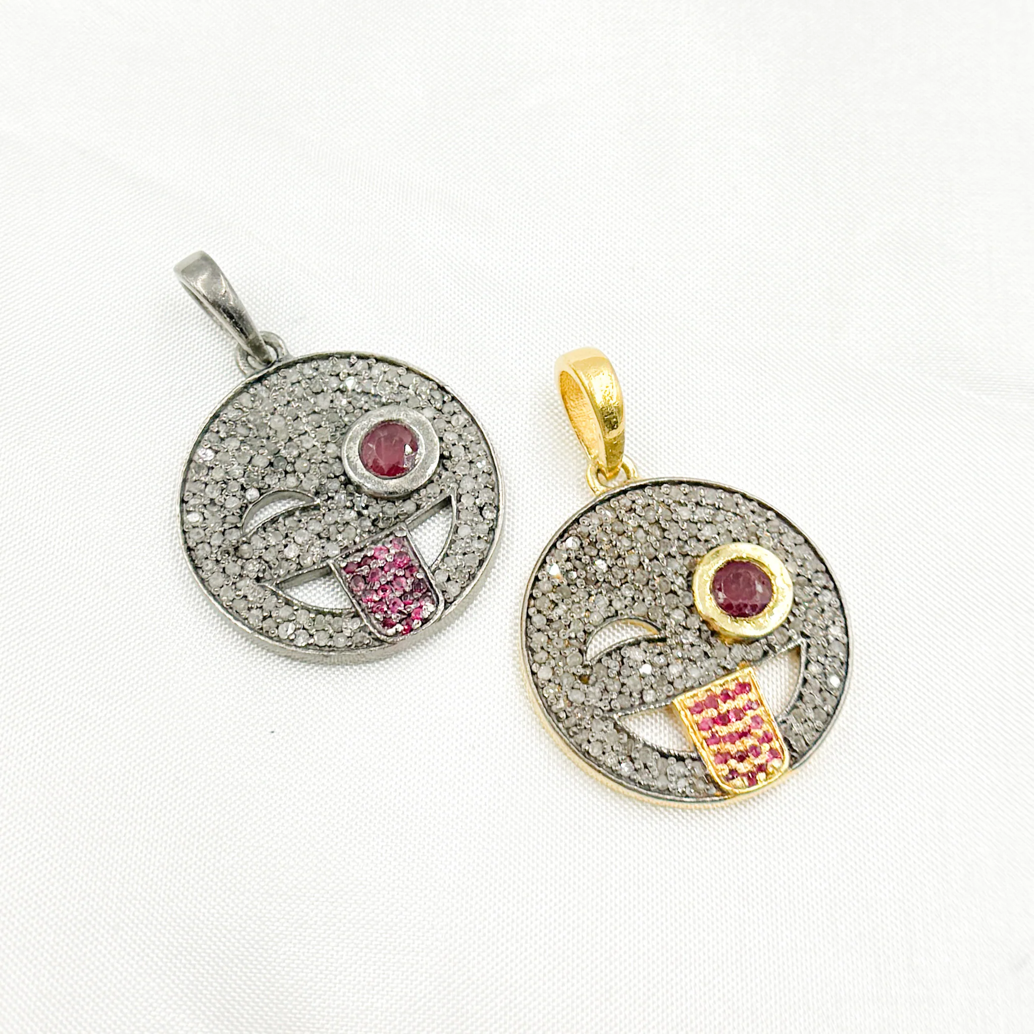 DP251. Diamond Sterling Silver Emoji Pendant with Gemstone