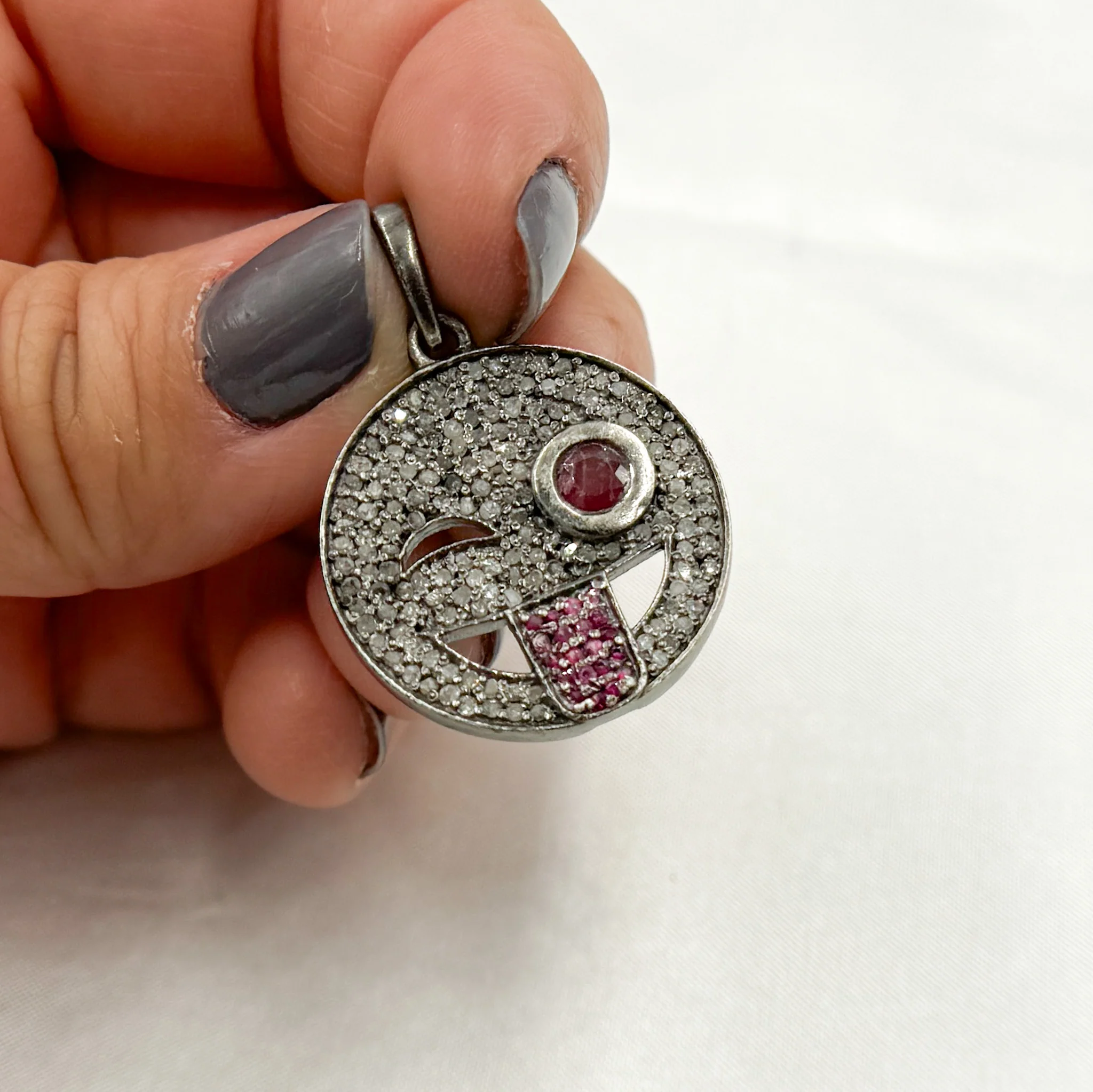 DP251. Diamond Sterling Silver Emoji Pendant with Gemstone - Image 4
