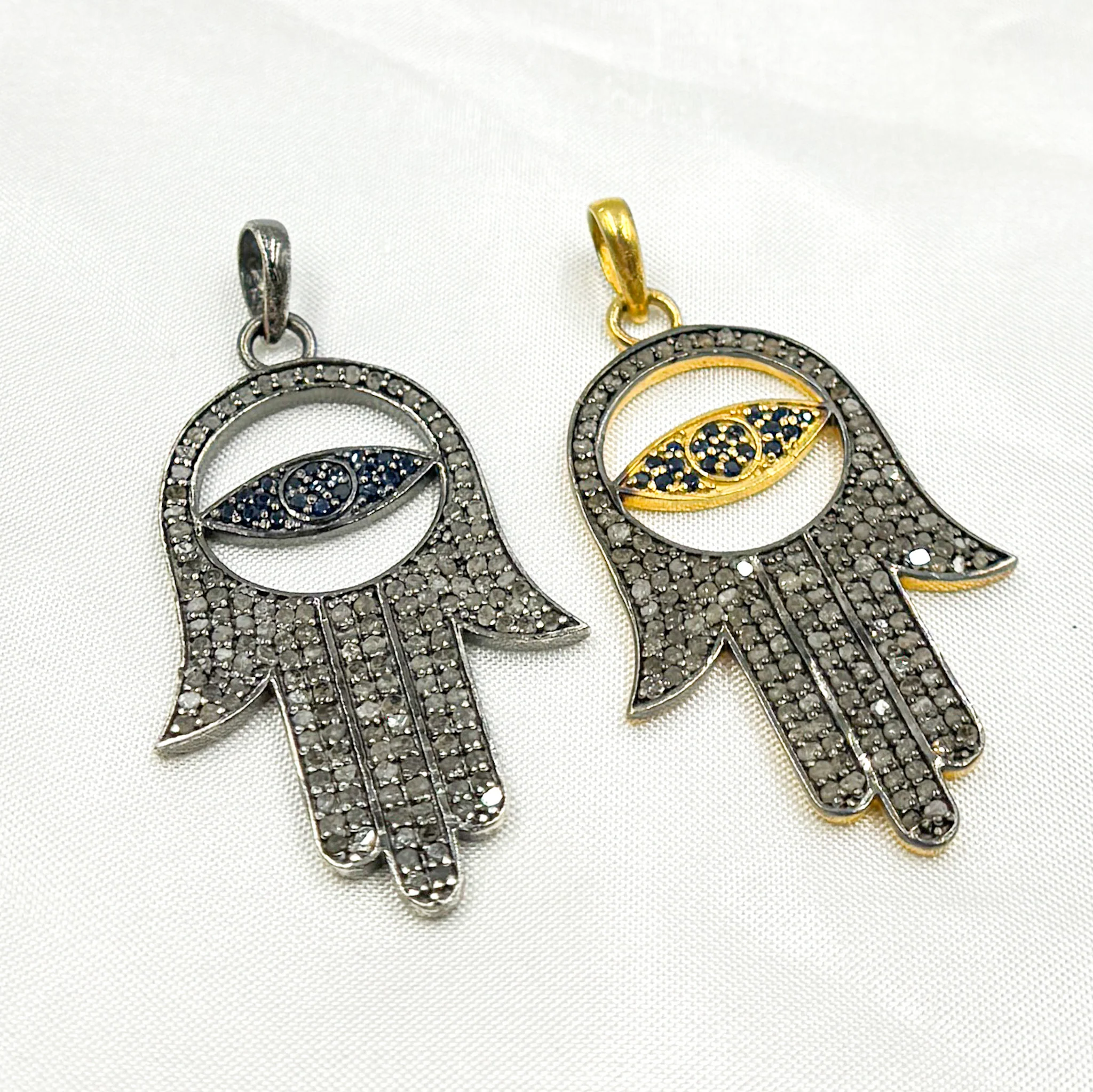 DP049. Diamond Sterling Silver Evil Eye Hamsa Pendant - Image 5
