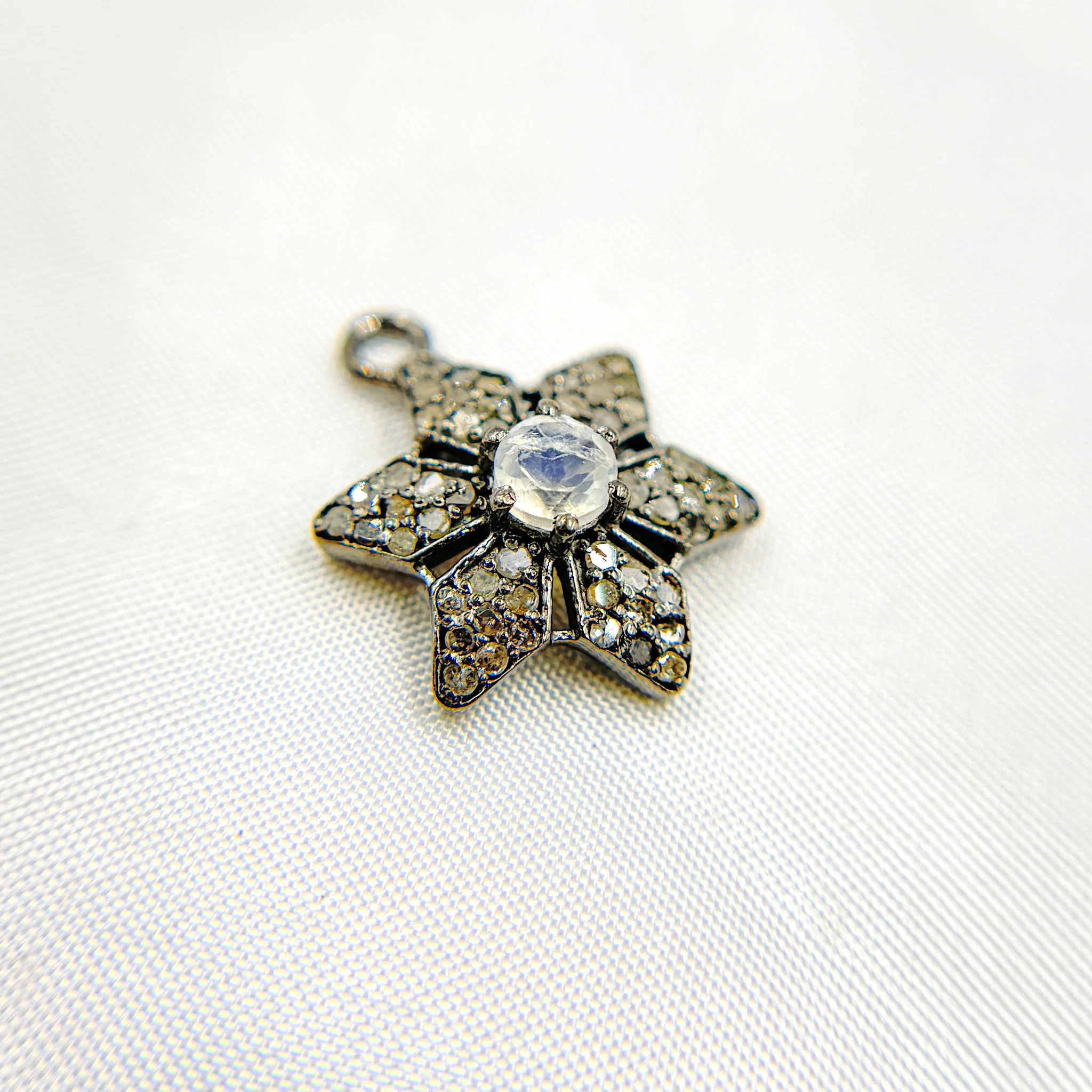 DSC033. Diamond Sterling Silver Flower Charm with Gemstone - Image 2