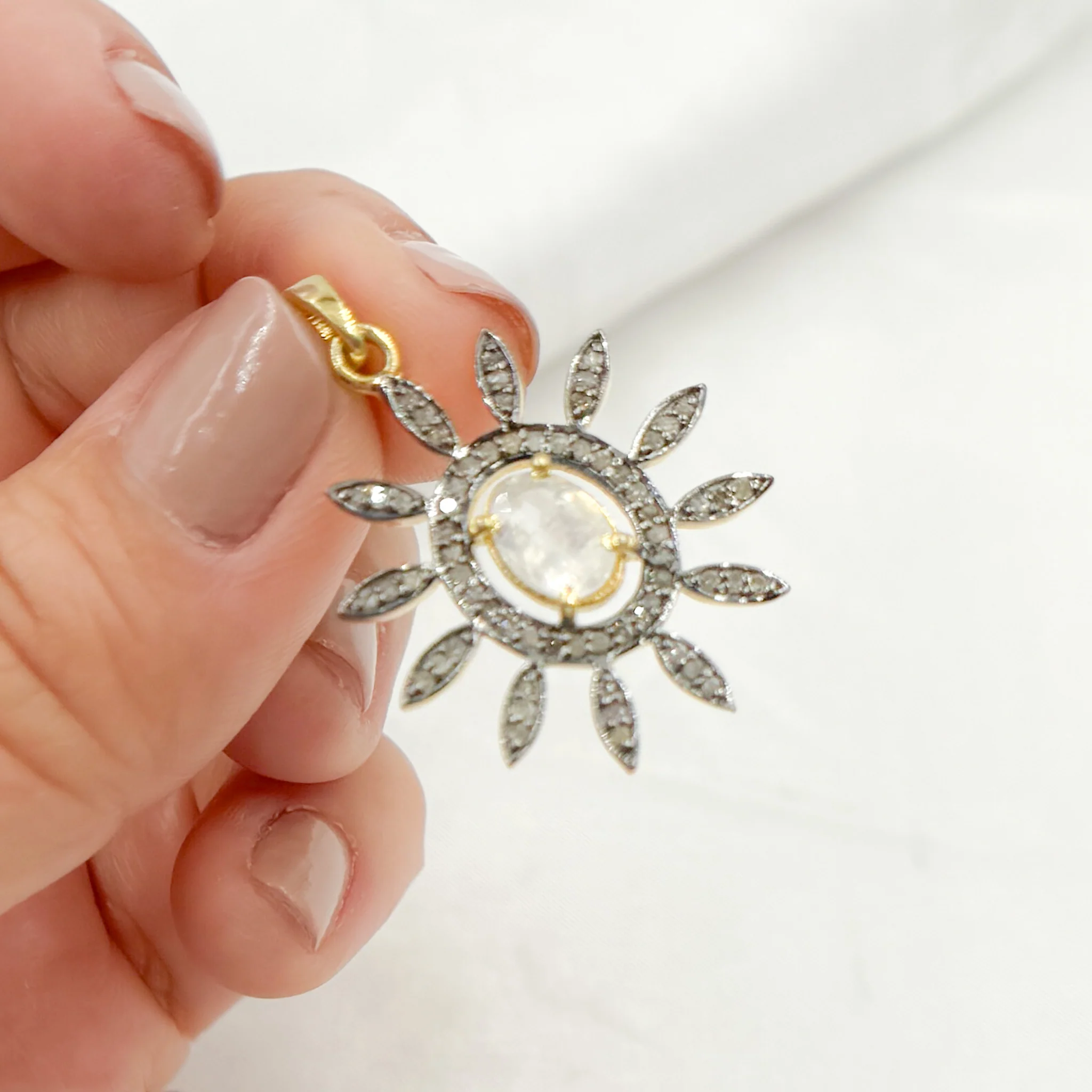 DP193. Diamond & Sterling Silver Flower Pendant with Gemstone - Image 5