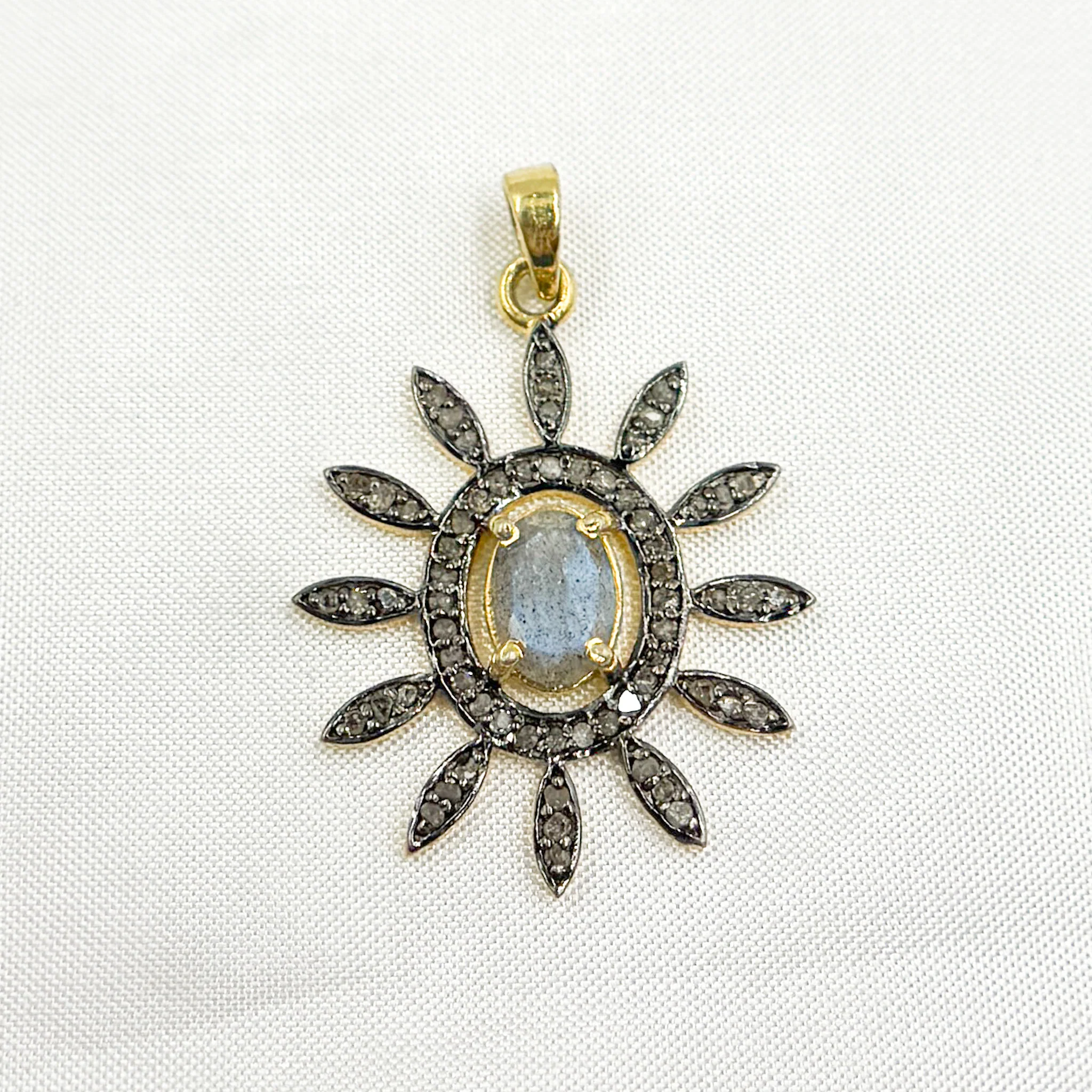 DP193. Diamond & Sterling Silver Flower Pendant with Gemstone - Image 9