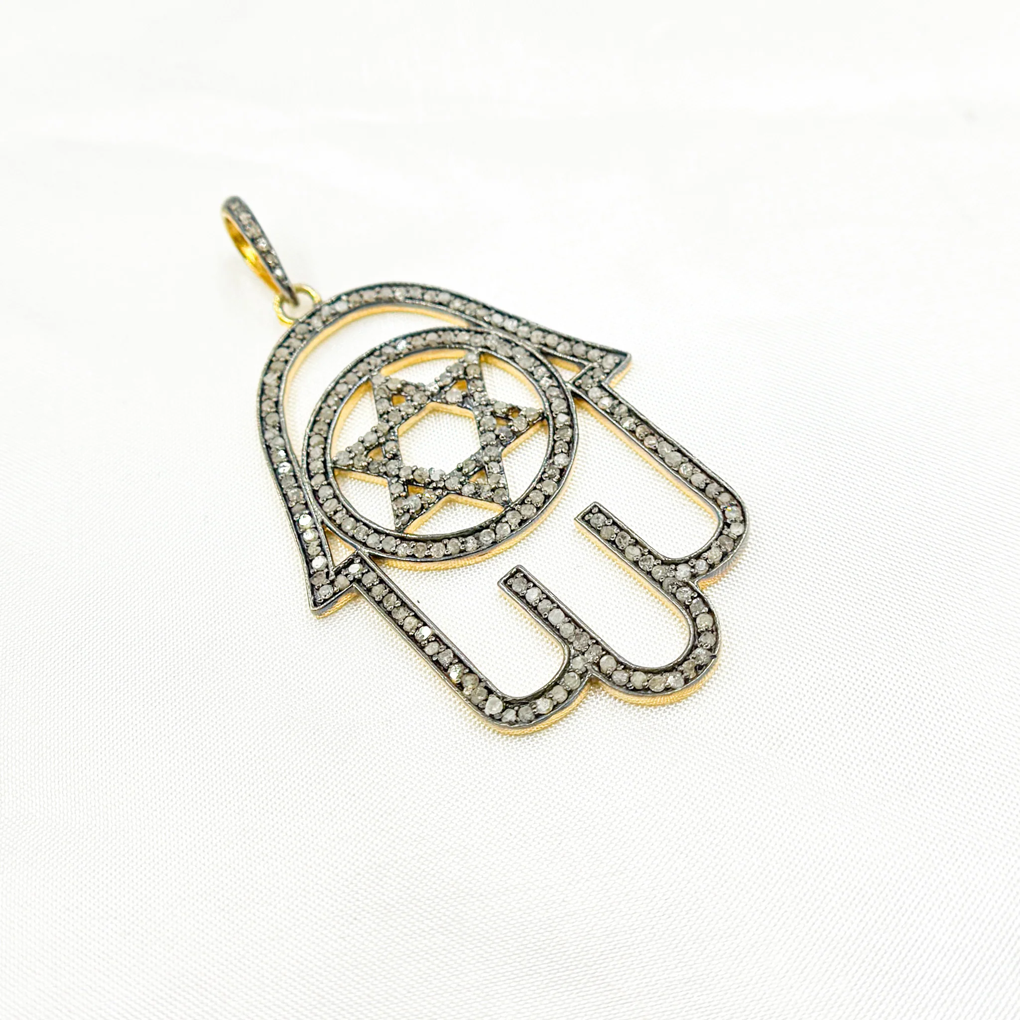 DP045. Diamond & Sterling Silver Hamsa Pendant with Star - Image 4
