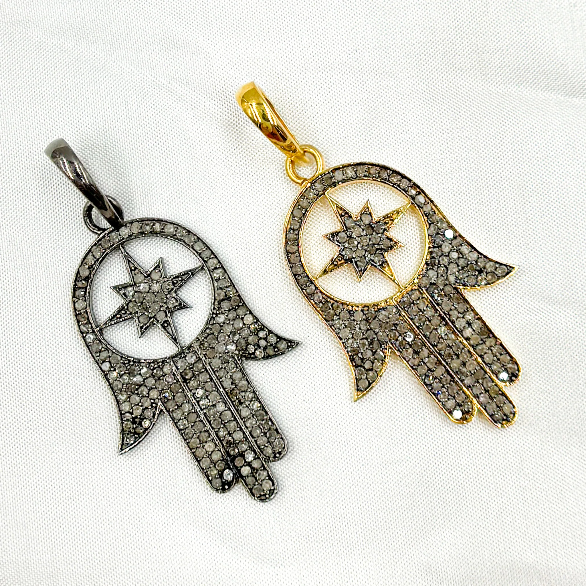DP048. Diamond & Sterling Silver Hamsa Pendant with Star - Image 5