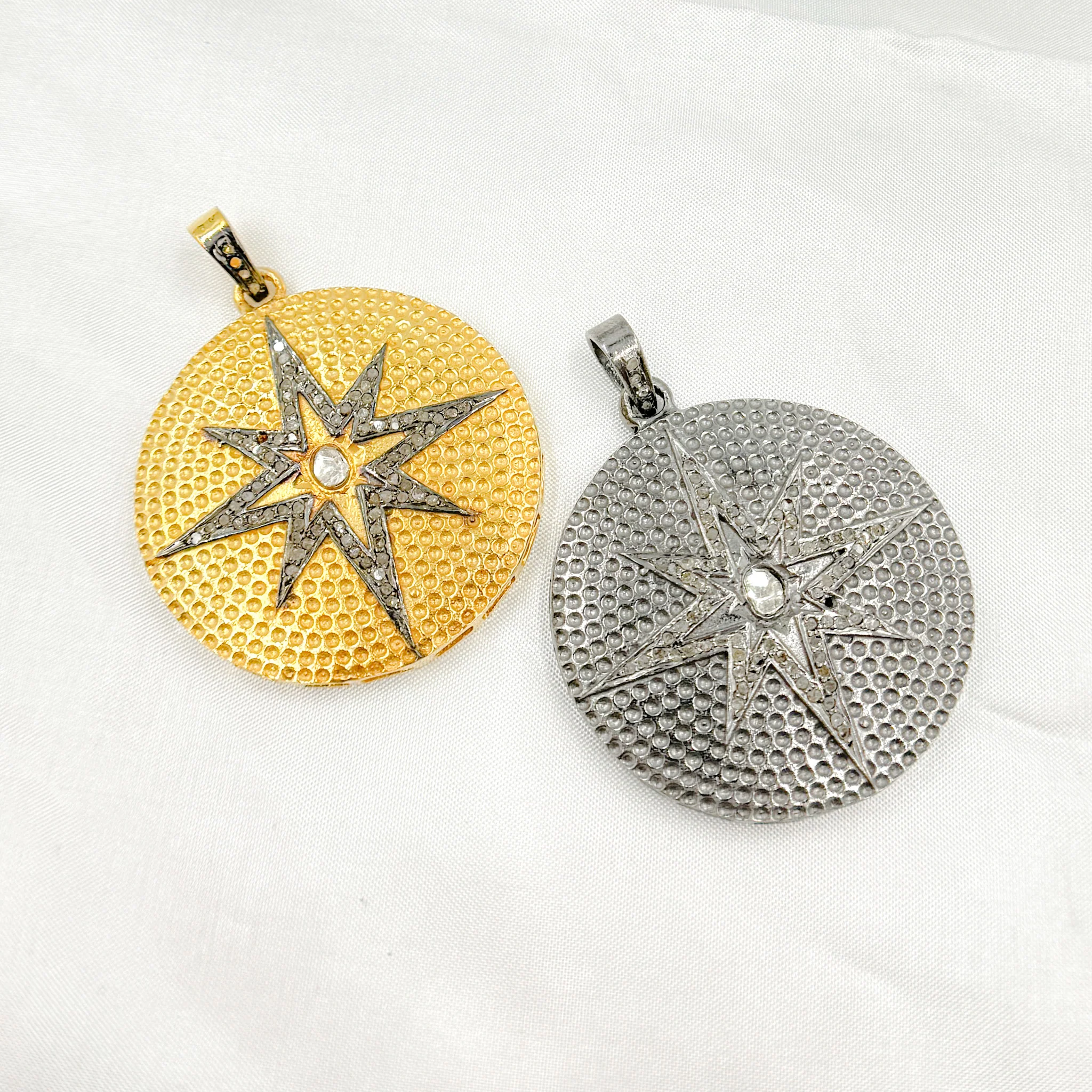 DP364. Diamond Sterling Silver Round Star Pendant - Image 2