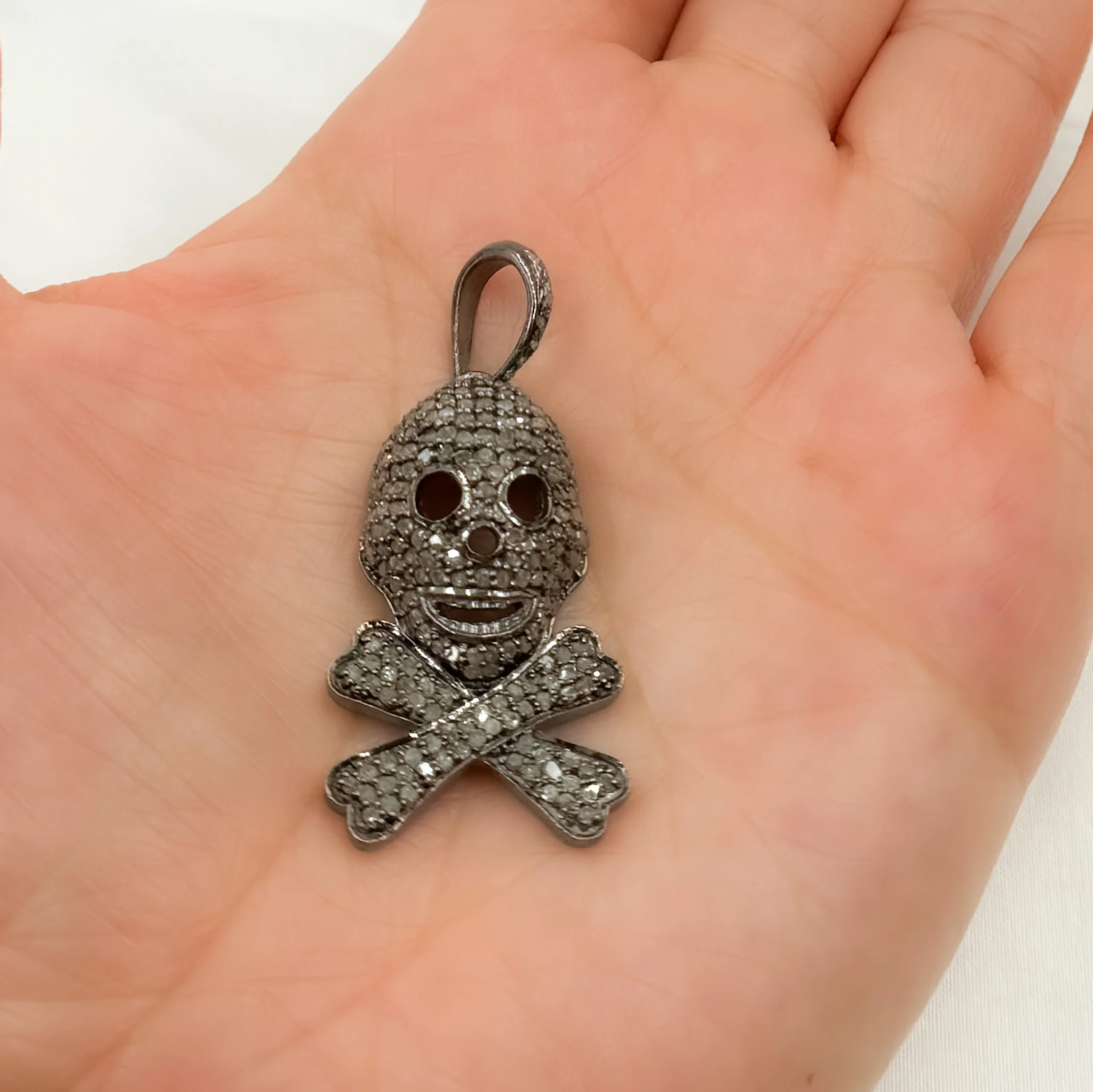 DP131. Diamond Sterling Silver Skull and Bones Pendant - Image 2