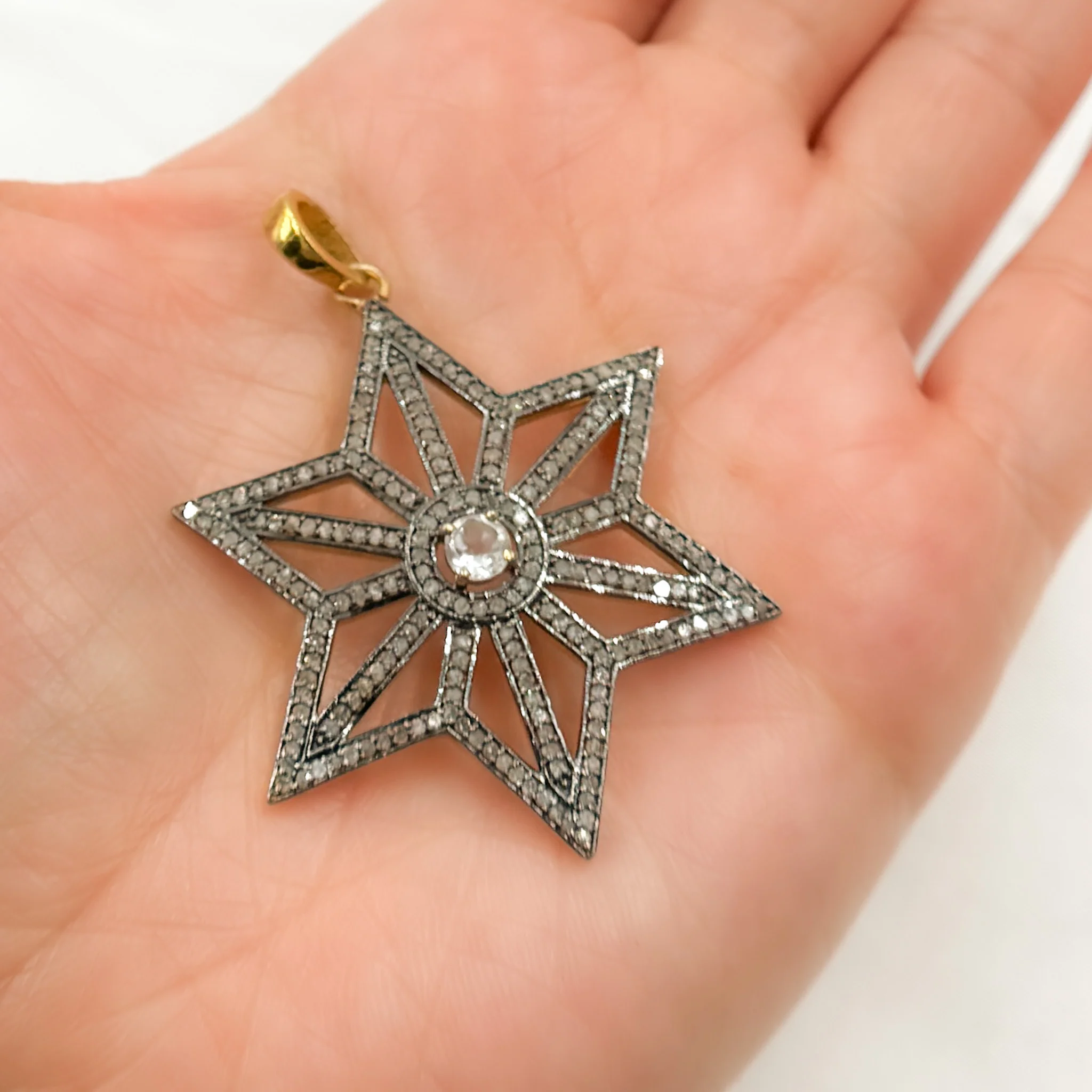 DP118. Diamond & Sterling Silver Star Pendant with Gemstone - Image 2